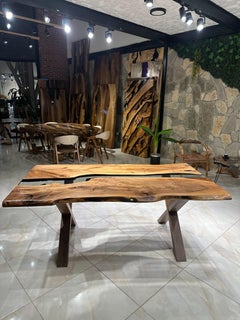Clear Epoxy Resin Dining Table - Wood Resin River Table - Organic Dine Table