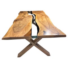 Tavolo da pranzo in resina epossidica trasparente - Tavolo da fiume in resina Wood - Tavolo da pranzo organico
