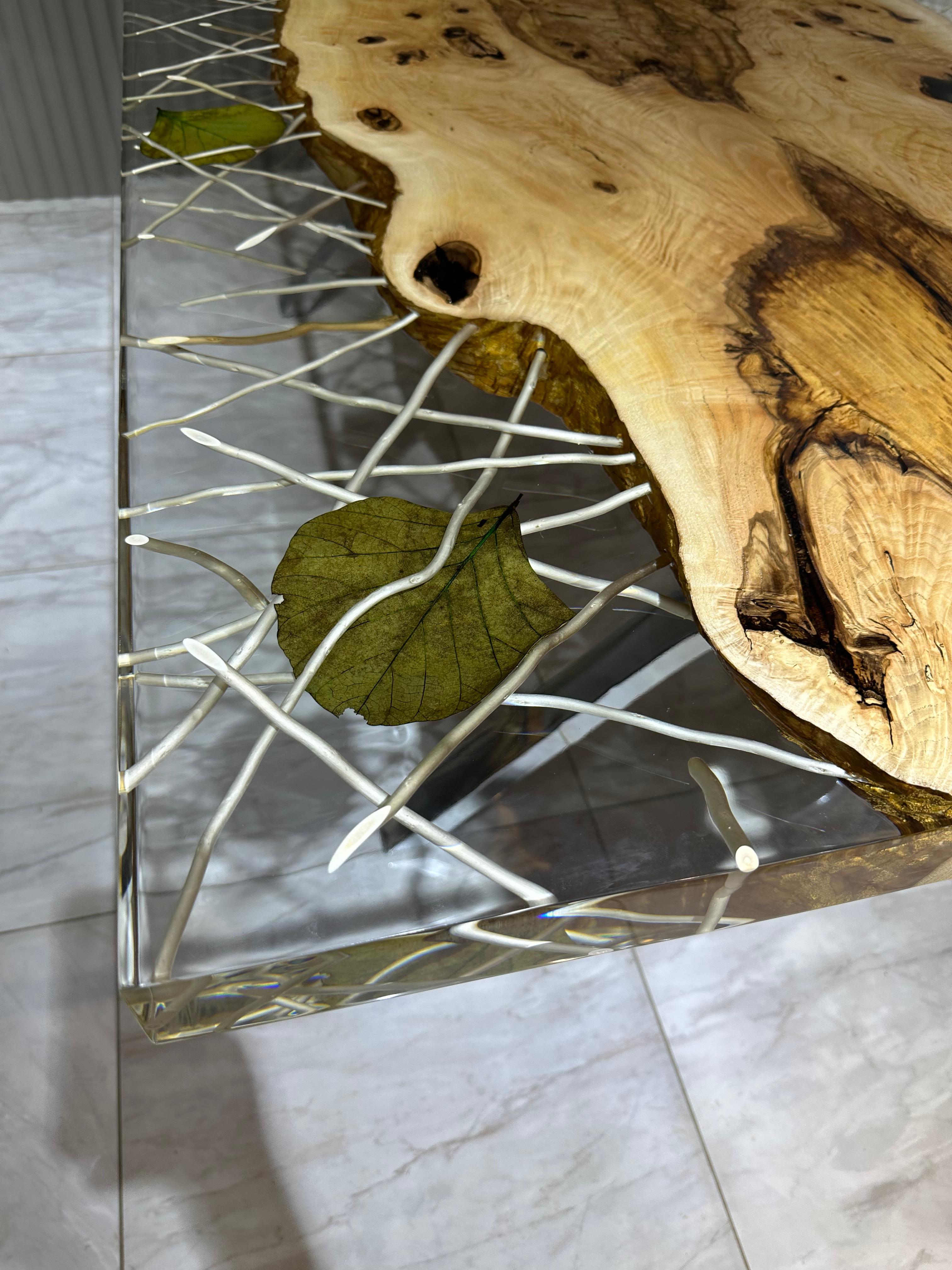 Table de salle à manger en bois en résine époxy transparente en vente 5