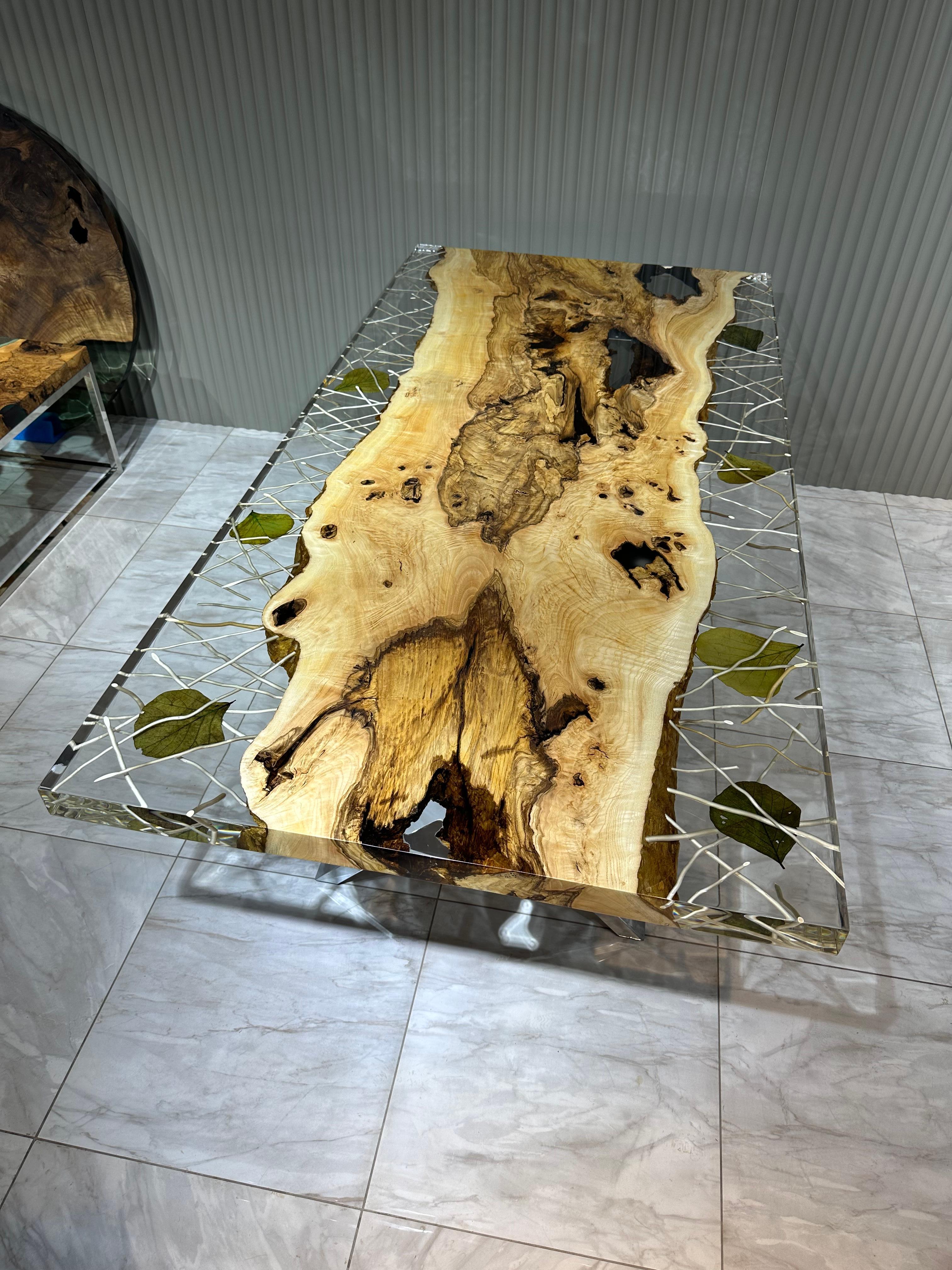 Arts and Crafts Table de salle à manger en bois en résine époxy transparente en vente