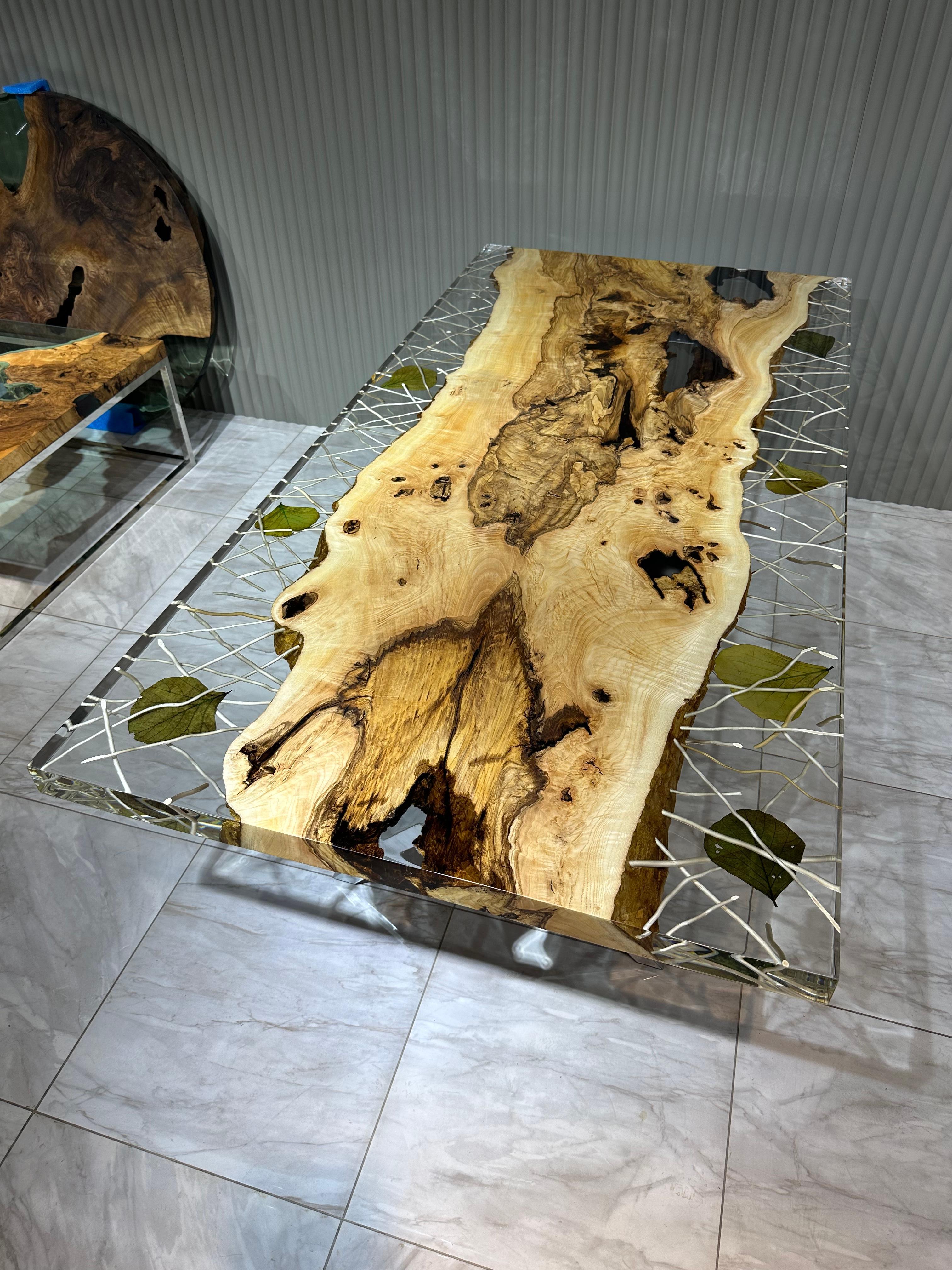 Table de salle à manger en bois en résine époxy transparente Neuf - En vente à İnegöl, TR