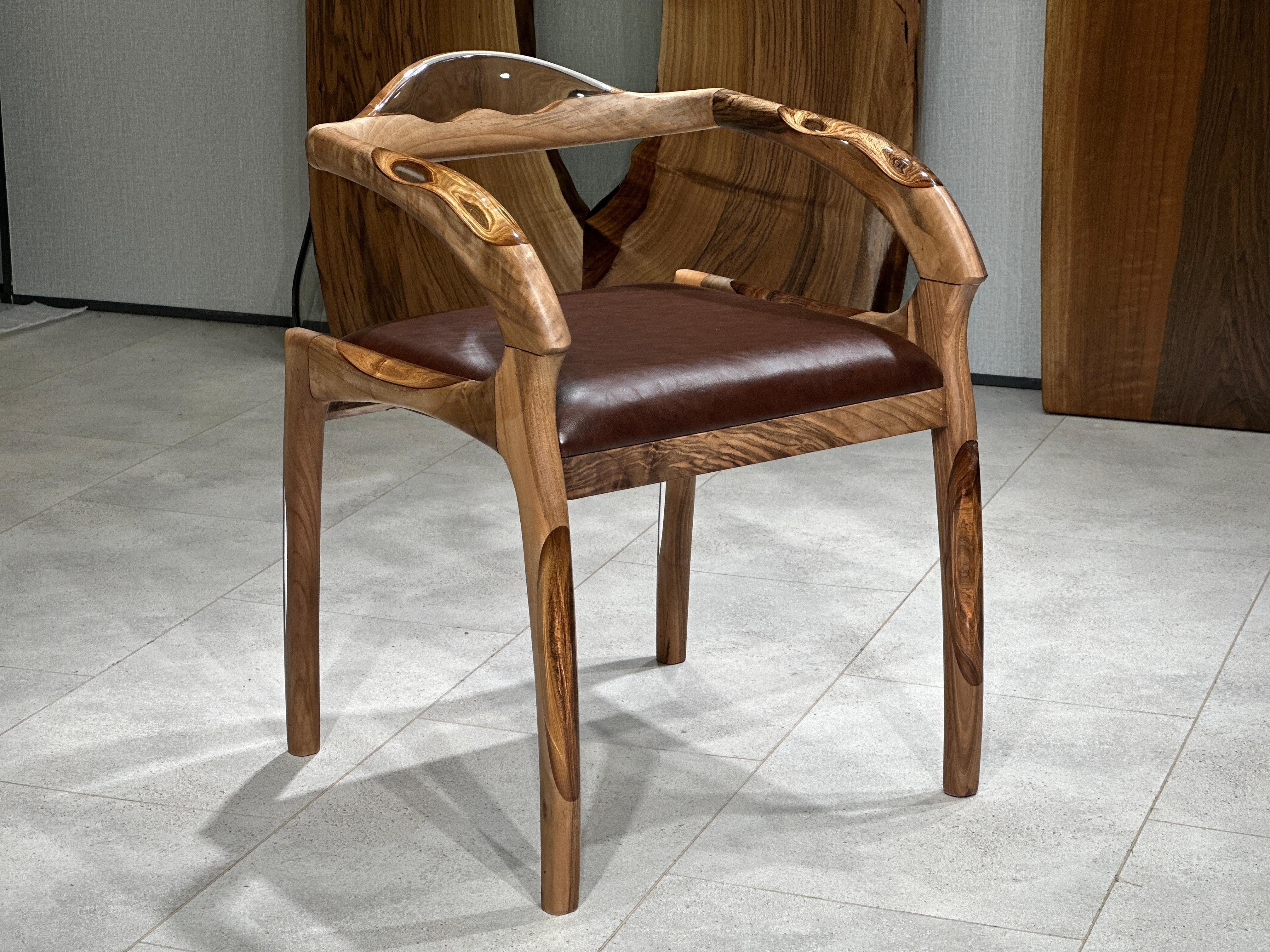Organic Modern Clear Epoxy Walnut Chair For Sale