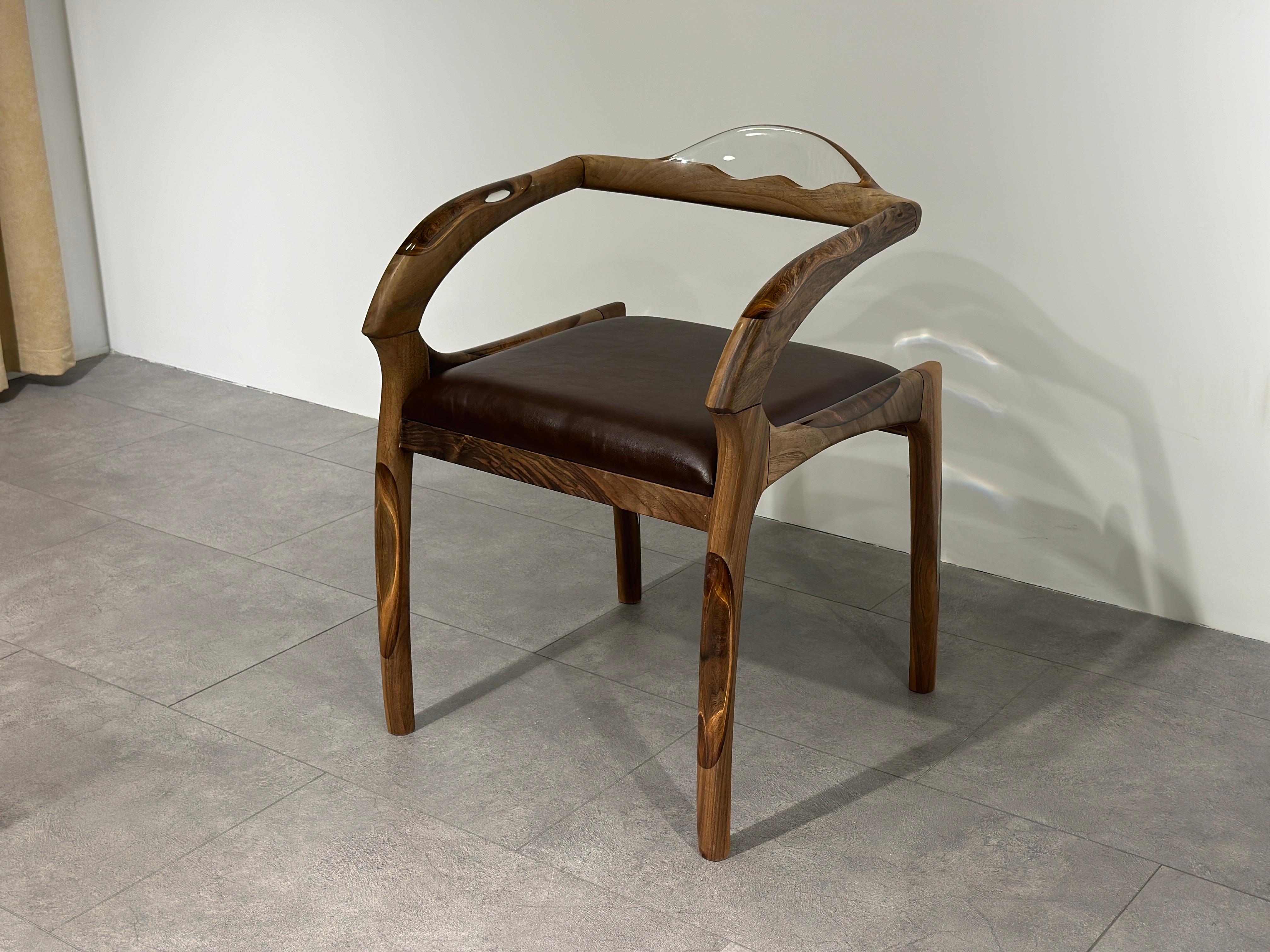 Organic Modern Clear Epoxy Walnut Chair For Sale