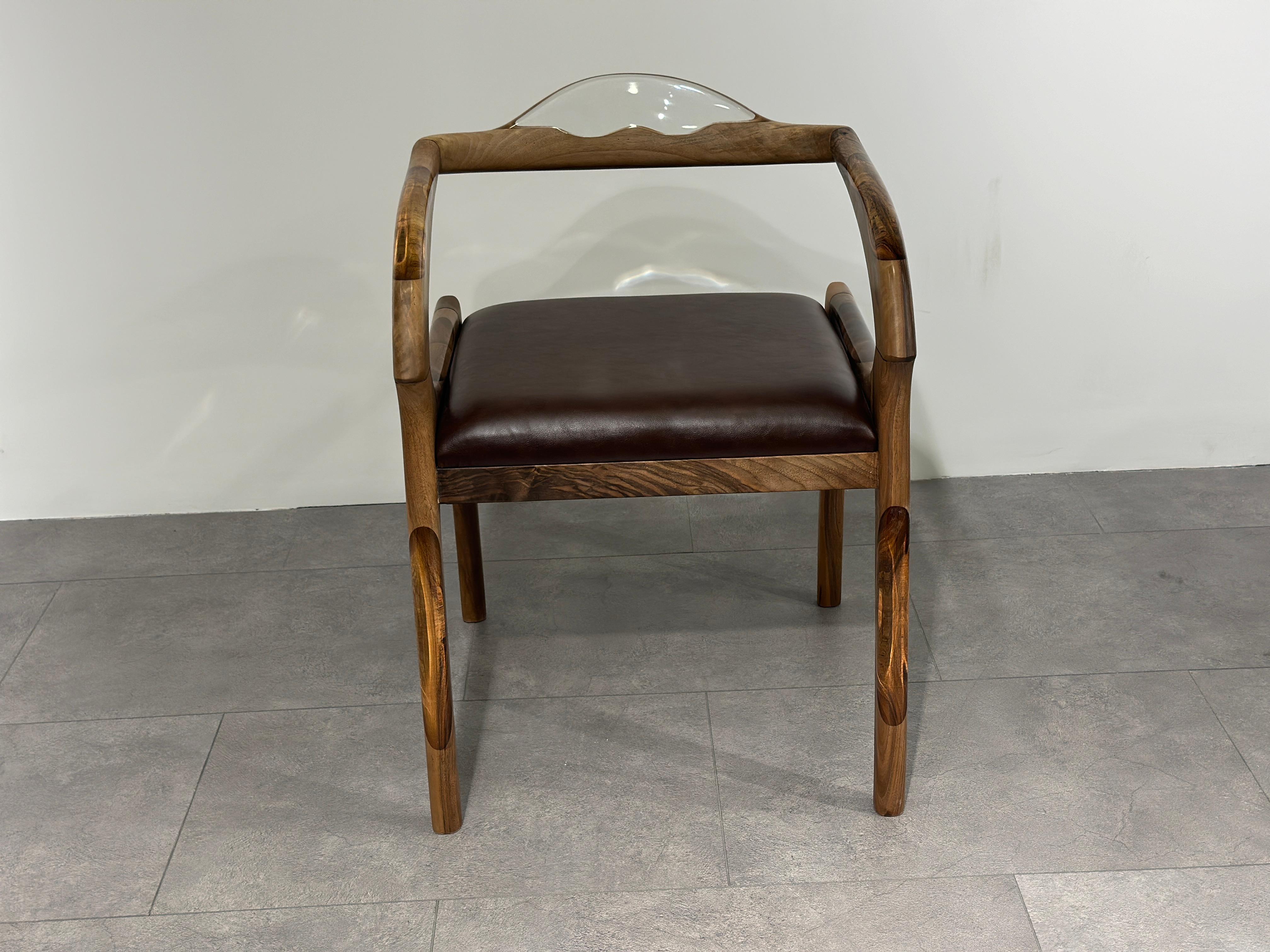 Hand-Carved Clear Epoxy Walnut Chair For Sale