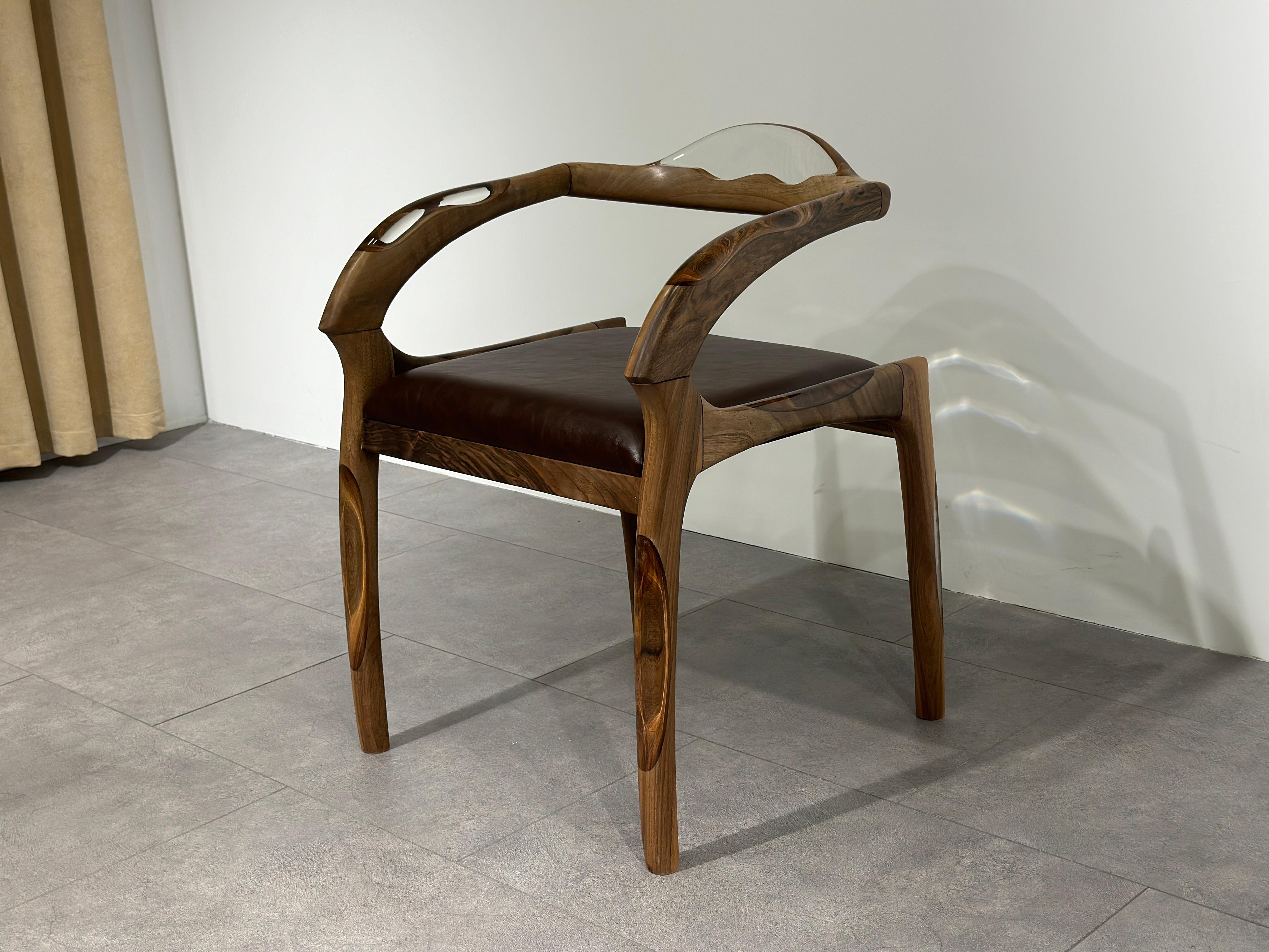 Hand-Carved Clear Epoxy Walnut Chair For Sale