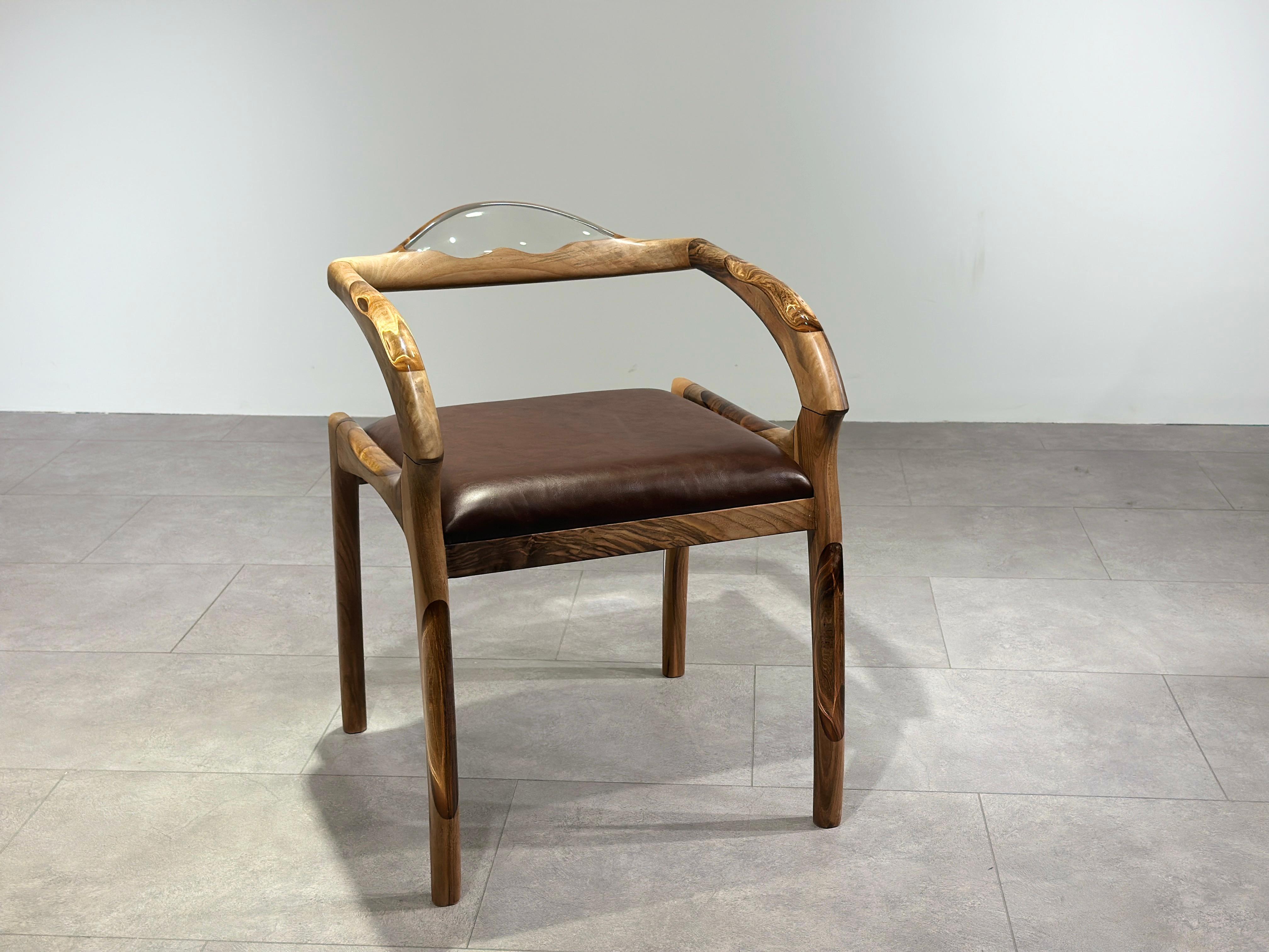 Clear Epoxy Walnut Chair In New Condition For Sale In İnegöl, TR