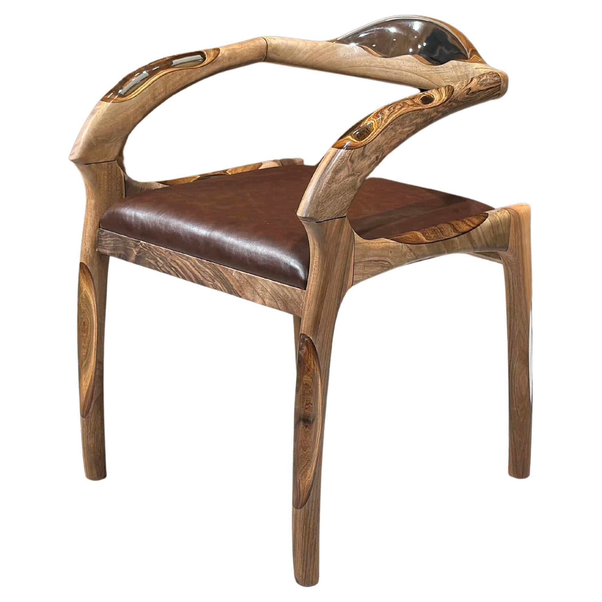 Clear Epoxy Walnut Chair For Sale