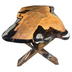 Clear Epoxy Walnut Table - Custom Solid Walnut Wood Epoxy Resin Dine Table