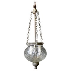 Antique Clear Etched Glass Onion Bell Jar Pendant Light Brass Hardware