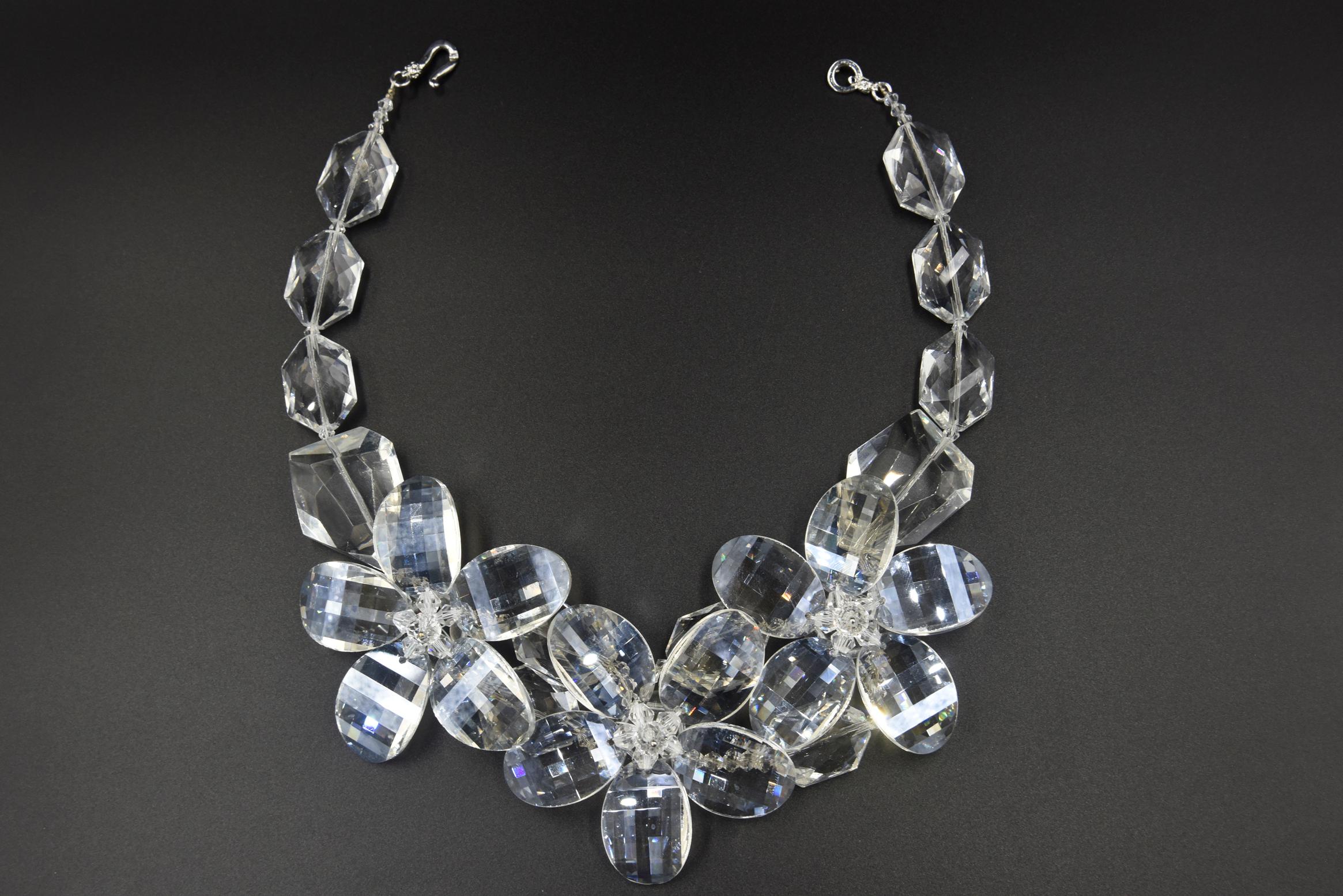 Clear Faceted Lucite Flower Statement Necklace 1