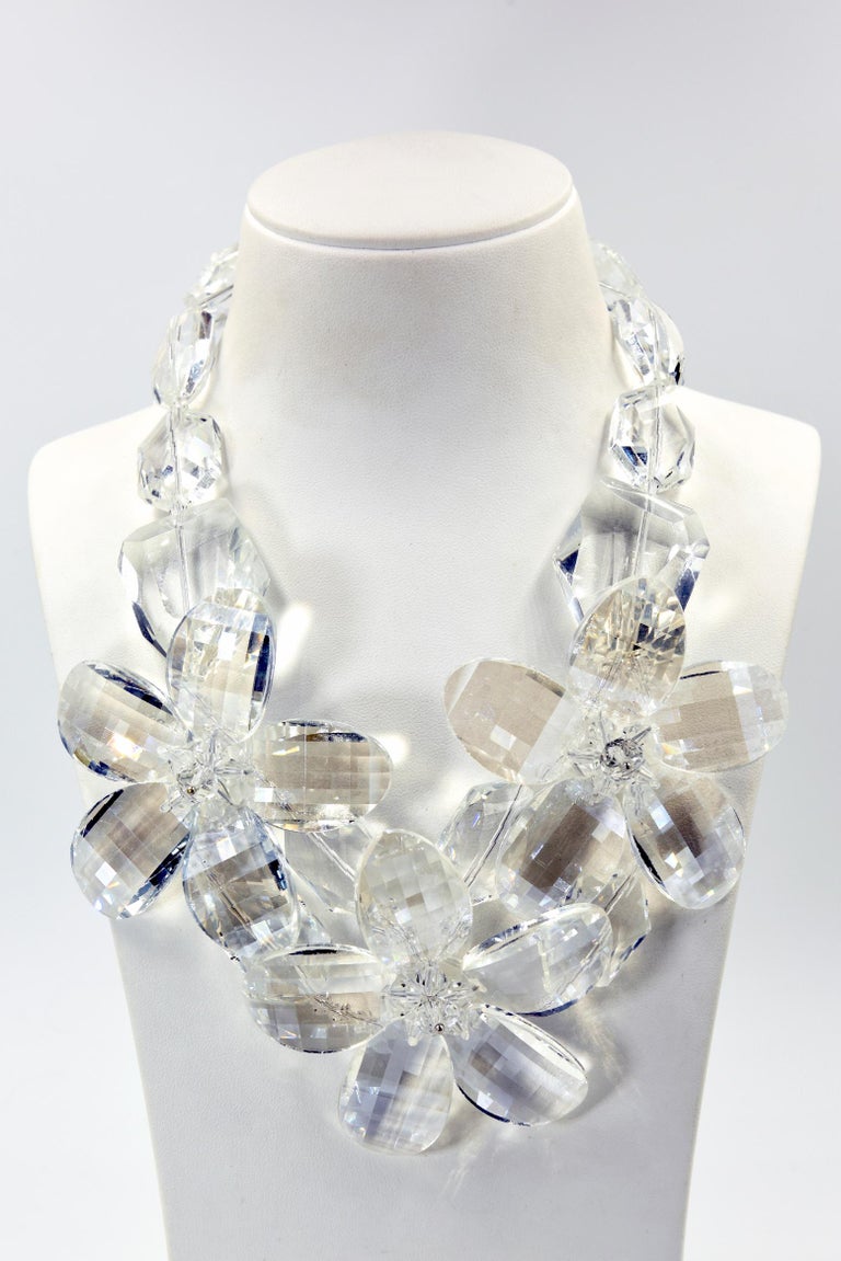 Clear Faceted Lucite Flower Statement Necklace at 1stDibs lucite