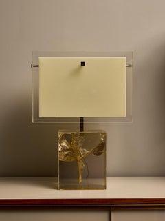 Clear Fractal Resin Table Lamp with Plexi Shade by Marie Claude de Fouquieres