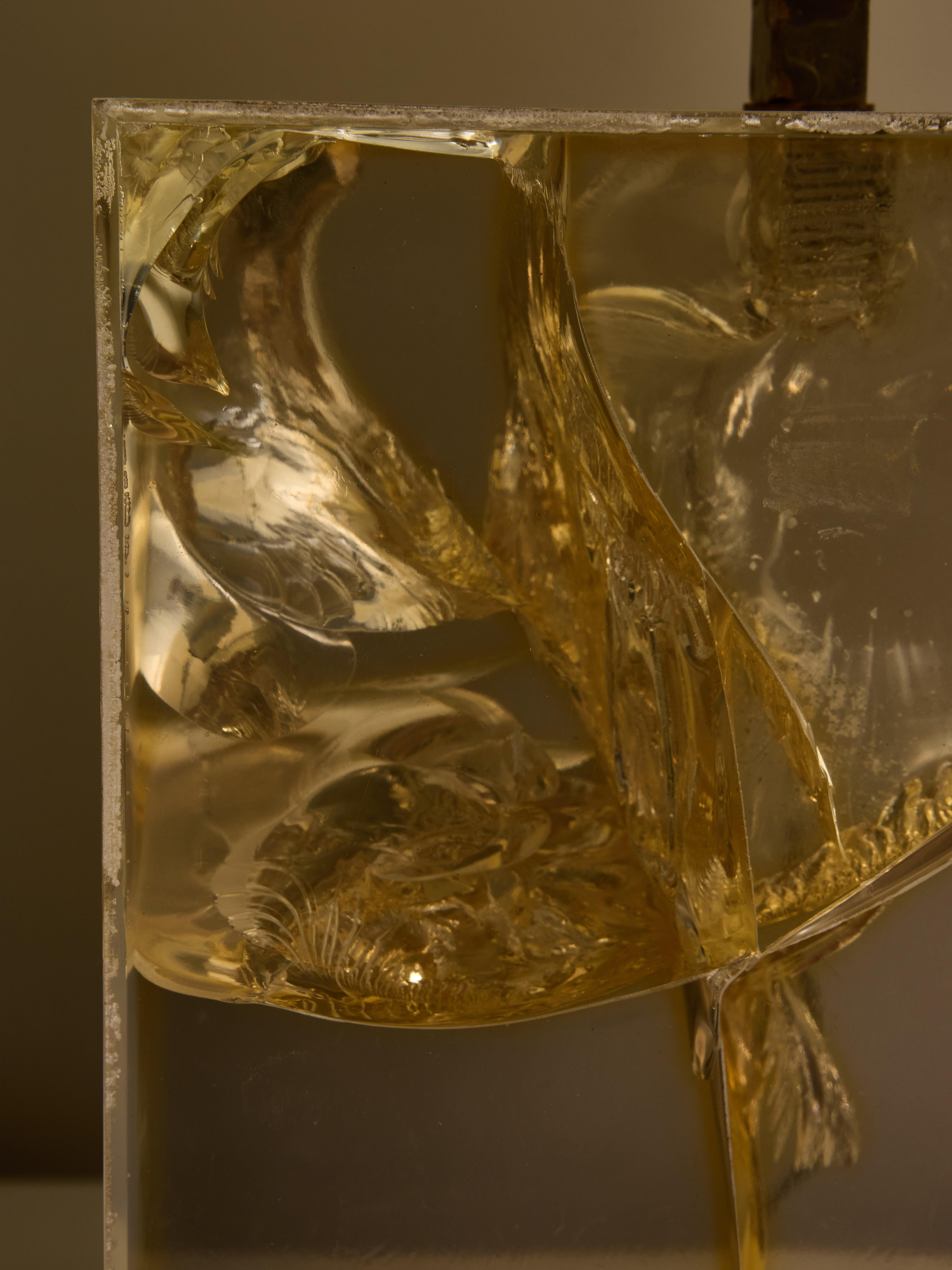 Late 20th Century Clear Fractal Resin Table Lamp with Plexi Shade by Marie Claude de Fouquieres For Sale