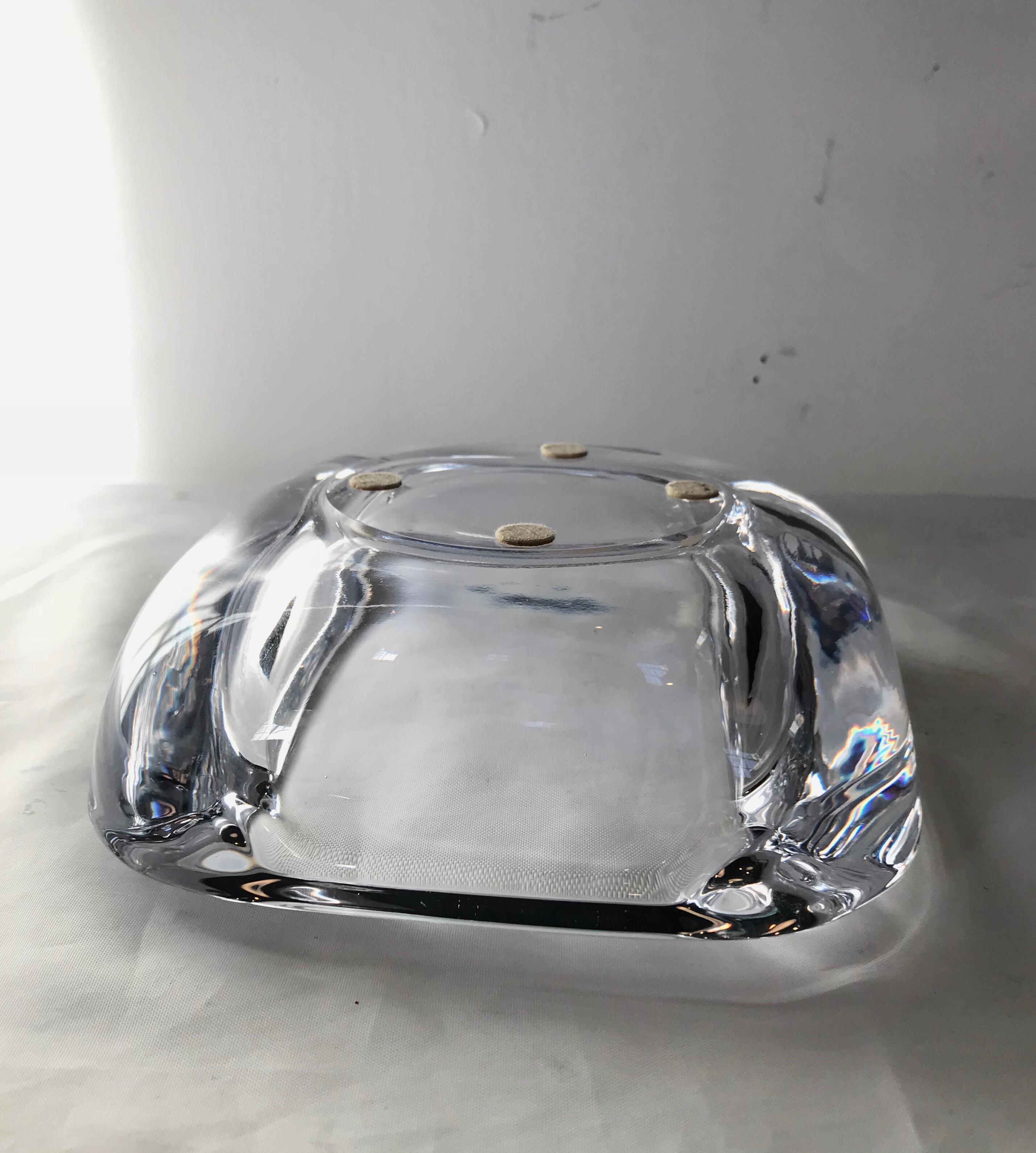 Mid-Century Modern Clear French Art Glass Ashtray / Bowl of Lead Crystal by Art Vannes France For Sale