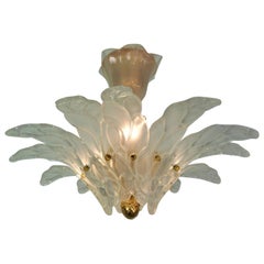 Clear Frost Leaves with Gold Plated Frame Semi Flush Chandelier