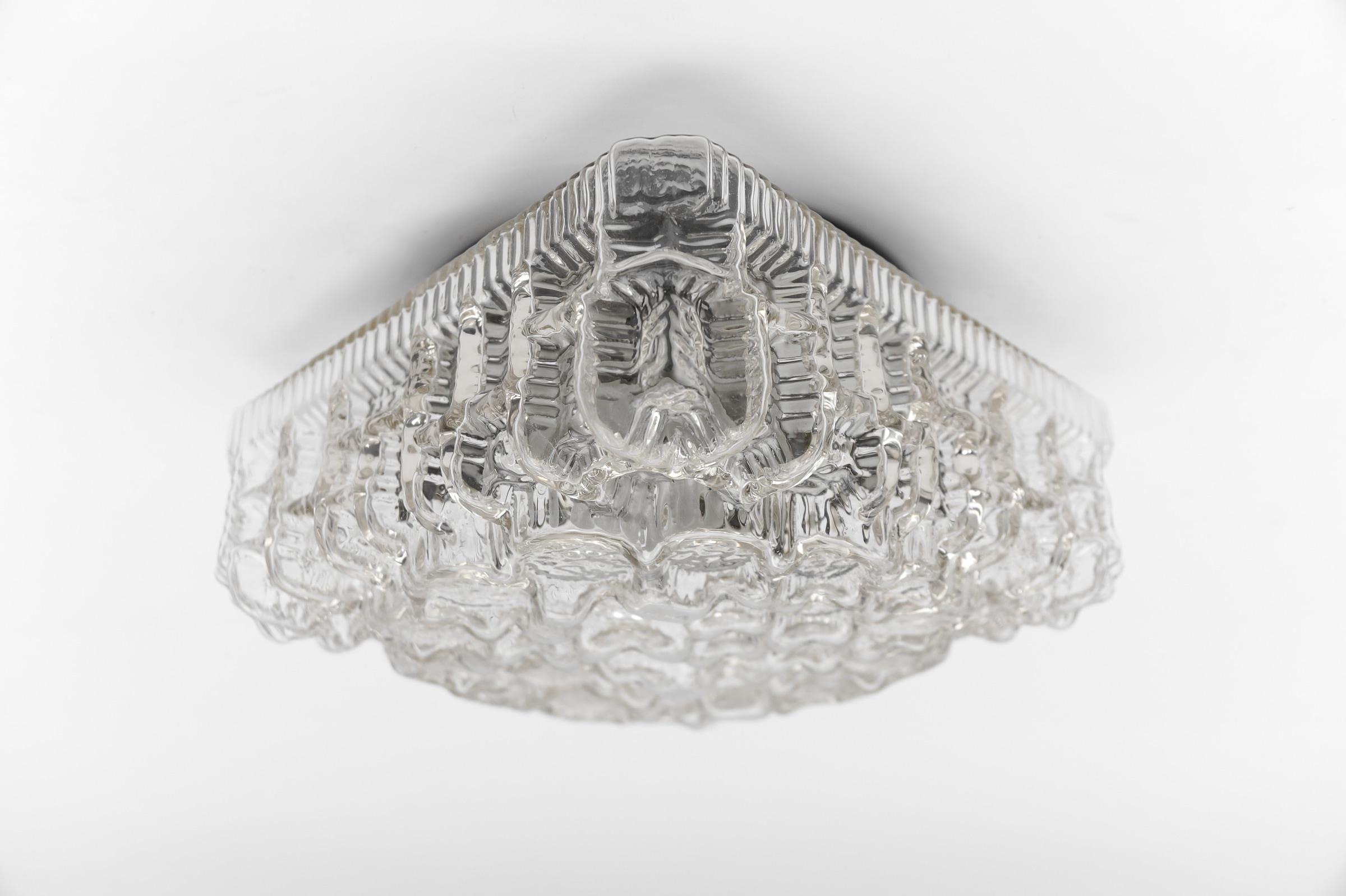 Clear Glass 3D Flush Mount Lamp, Germany 1960s For Sale 3