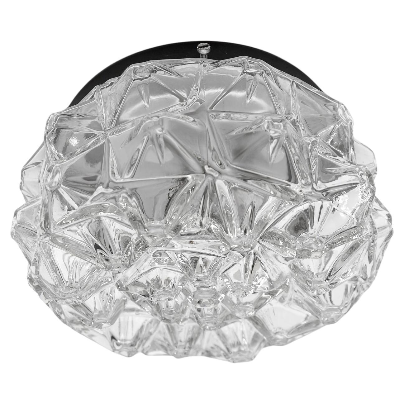 Clear glass 3D grid Flush Mount, Germany 1960s, 1960-1969