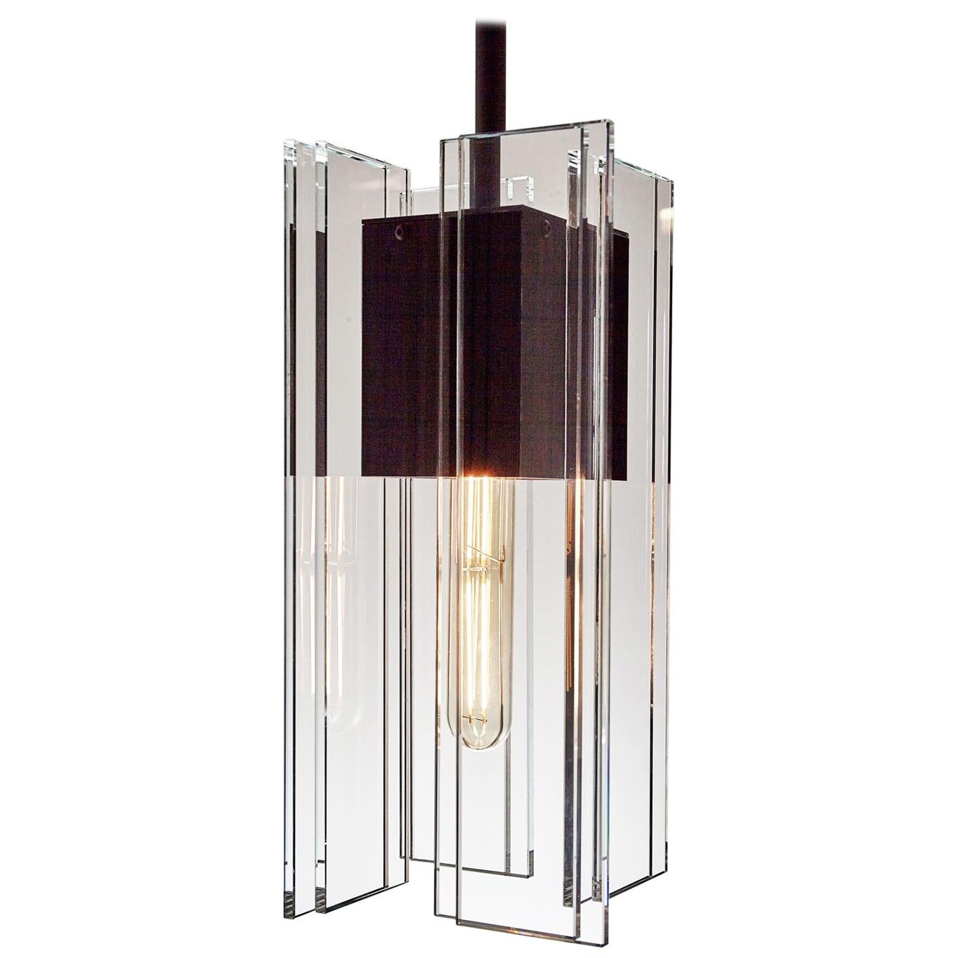 Clear Glass and Black Aluminum Contemporary LED Hanging Pendant Light For Sale