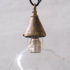 Clear Glass and Brass Bulb Mid-Century French Pendant Light