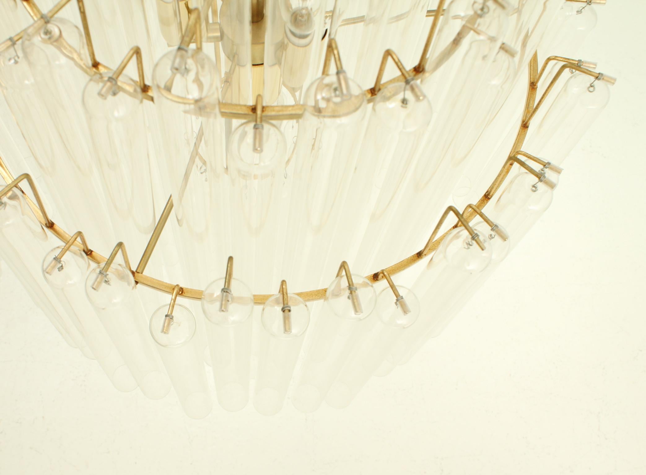 Clear Glass and Brass Chandelier from 1970's For Sale 4