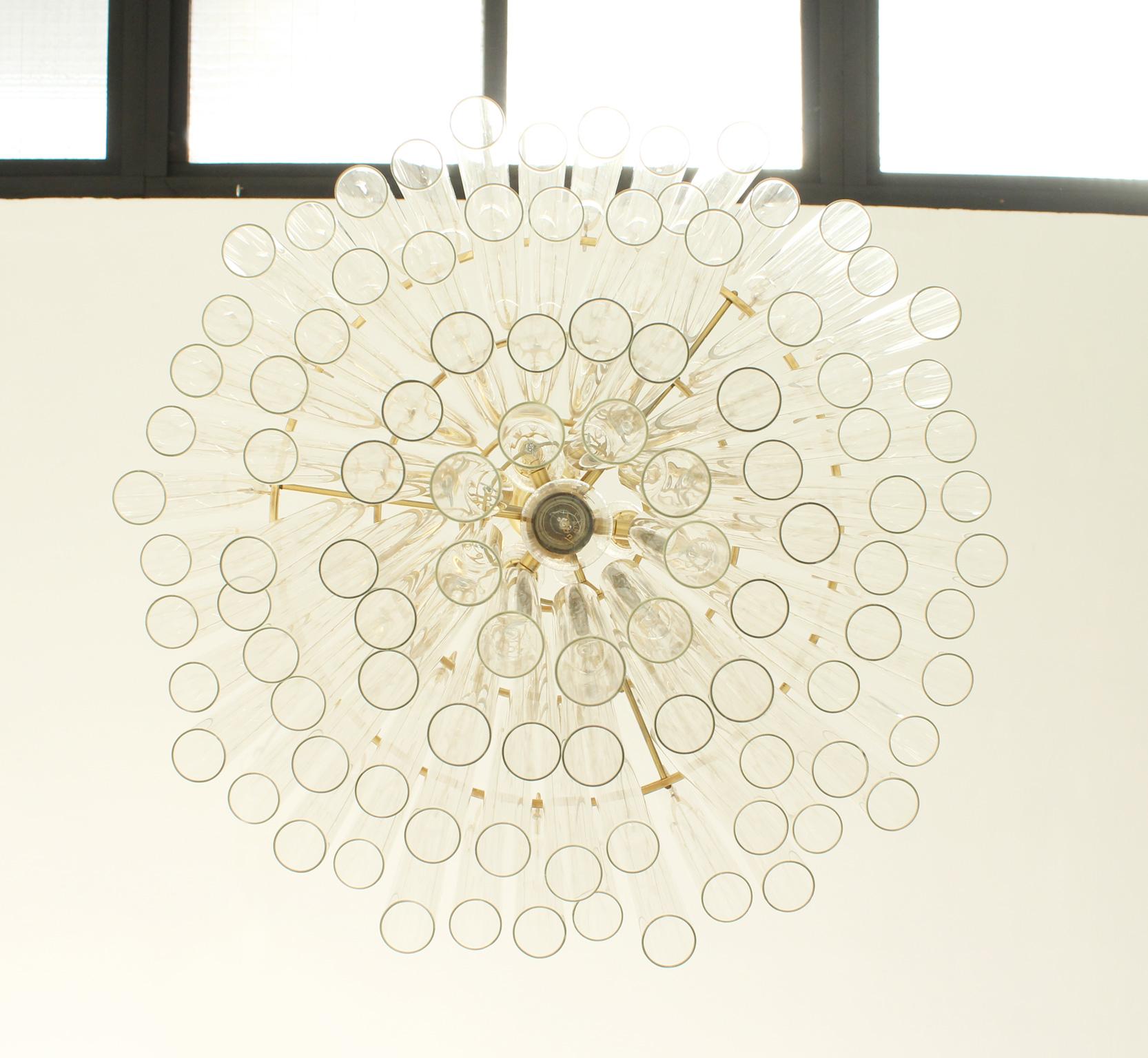 Clear Glass and Brass Chandelier from 1970's For Sale 5