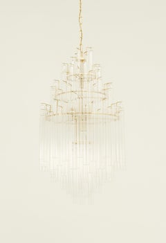 Clear Glass and Brass Chandelier from 1970's