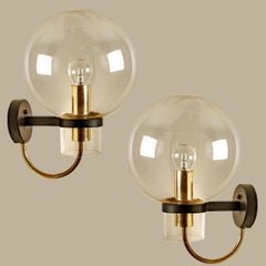Clear Glass and Brass Wall Lamps by Glashütte Limburg, 1975s