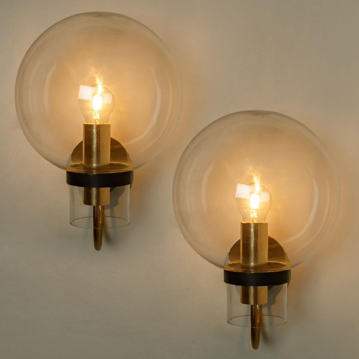 Clear Glass and Brass Wall Lamps by Glashütte Limburg, 1975s For Sale 1