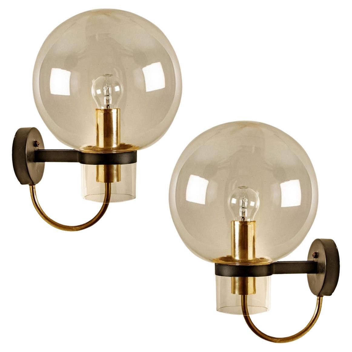 Clear Glass and Brass Wall Lamps by Glashütte Limburg, 1975s For Sale