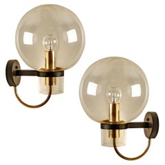 Clear Glass and Brass Wall Lamps by Glashütte Limburg, 1975s