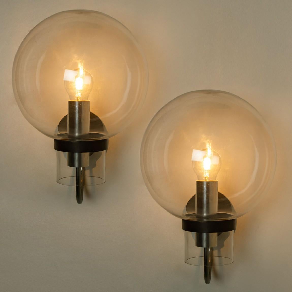 Late 20th Century Clear Glass and Metal Wall Lamps by Glashütte Limburg, 1975s For Sale