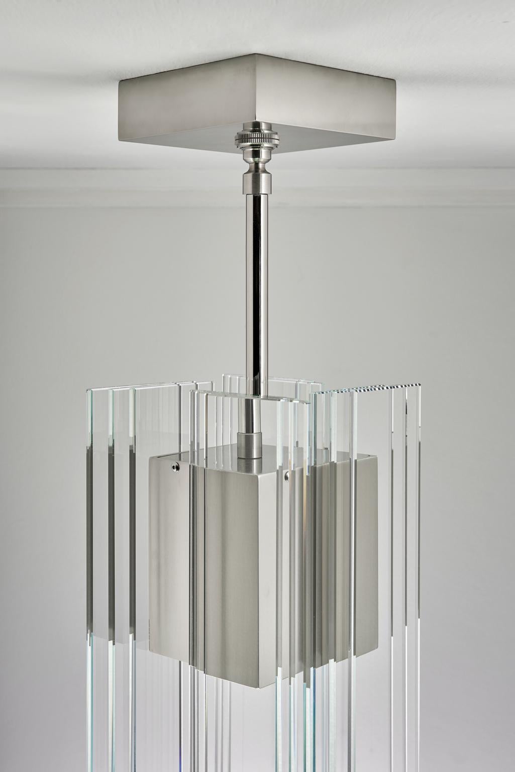 Modern Clear Glass and Nickel Aluminum Contemporary LED Hanging Pendant Light For Sale