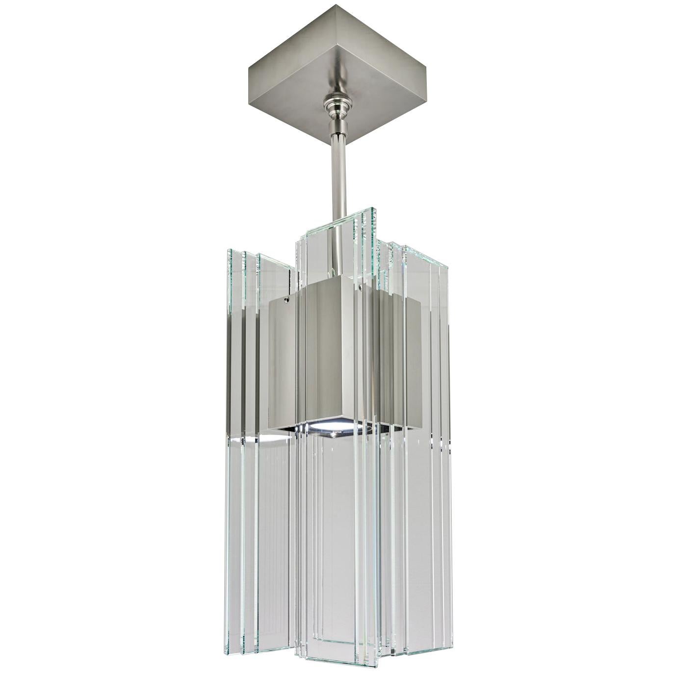 Clear Glass and Nickel Aluminum Contemporary LED Hanging Pendant Light im Angebot