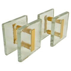 Clear Glass Architectural Pairs of Push Pull Double Door Handles with Gold Metal