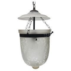 1970s Anglo-Indian Frosted Glass Bell Jar Lantern with Brass Fittings