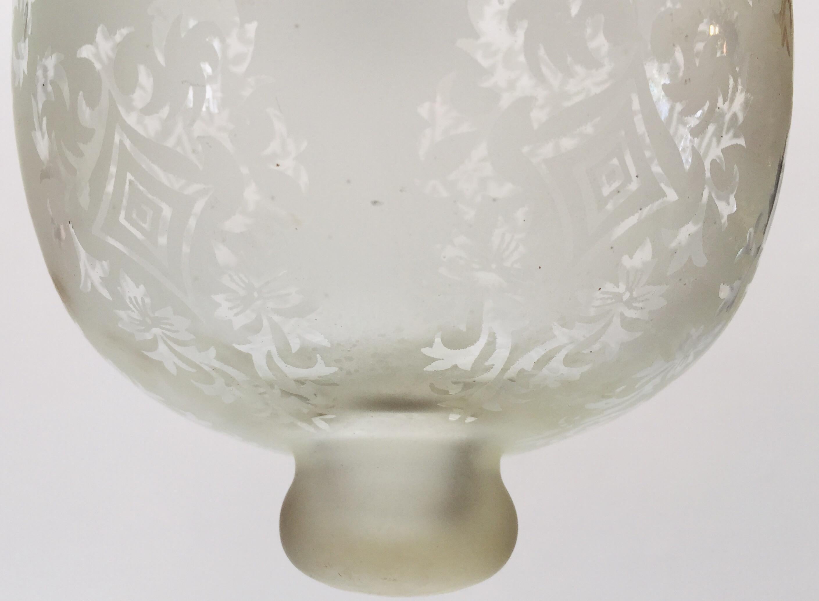 Anglo-indien Lanterne de salle Bell Jar en verre clair dépoli en vente