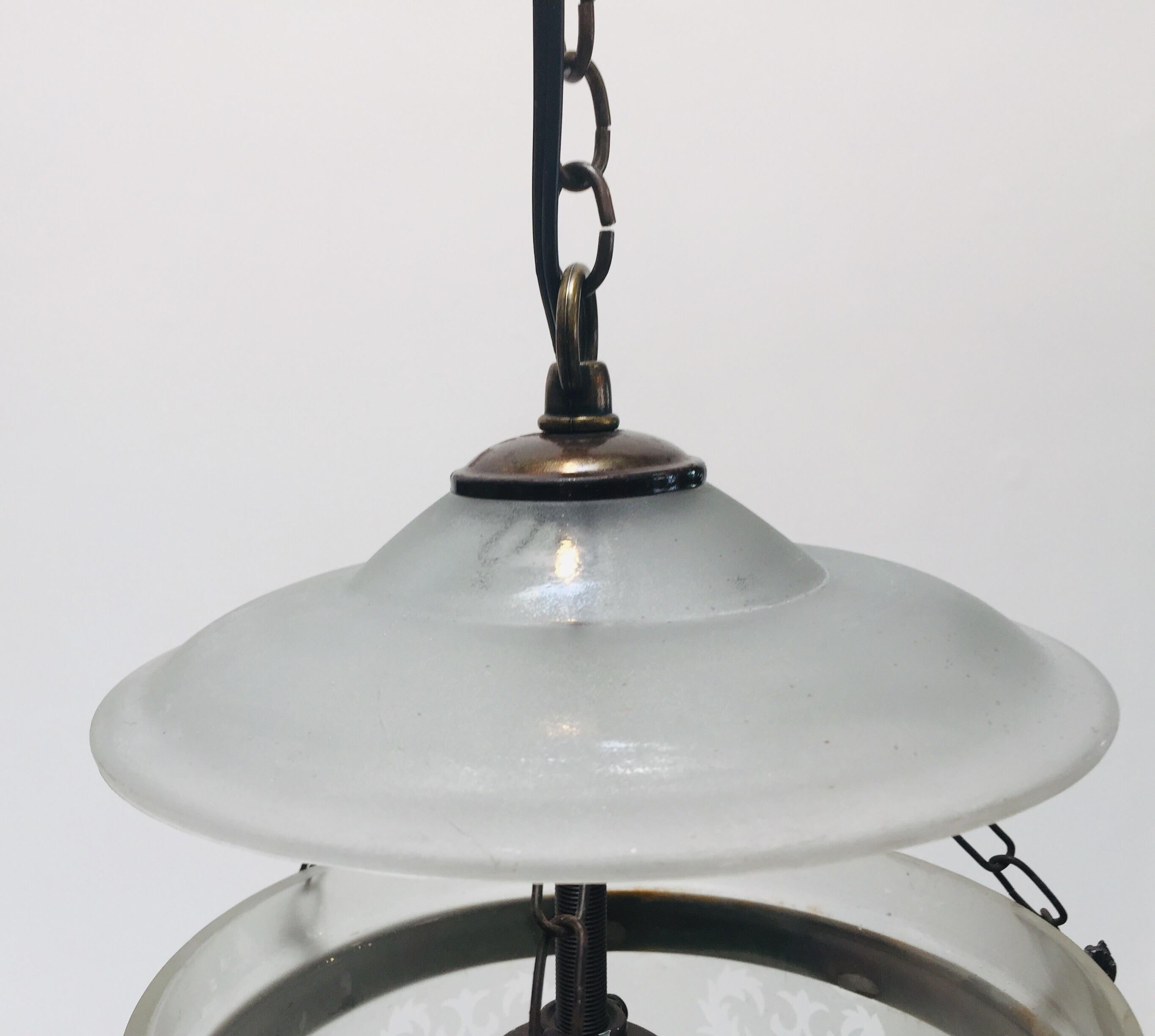 Anglo-Indian Frosted Clear Glass Bell Jar Hall Lantern For Sale