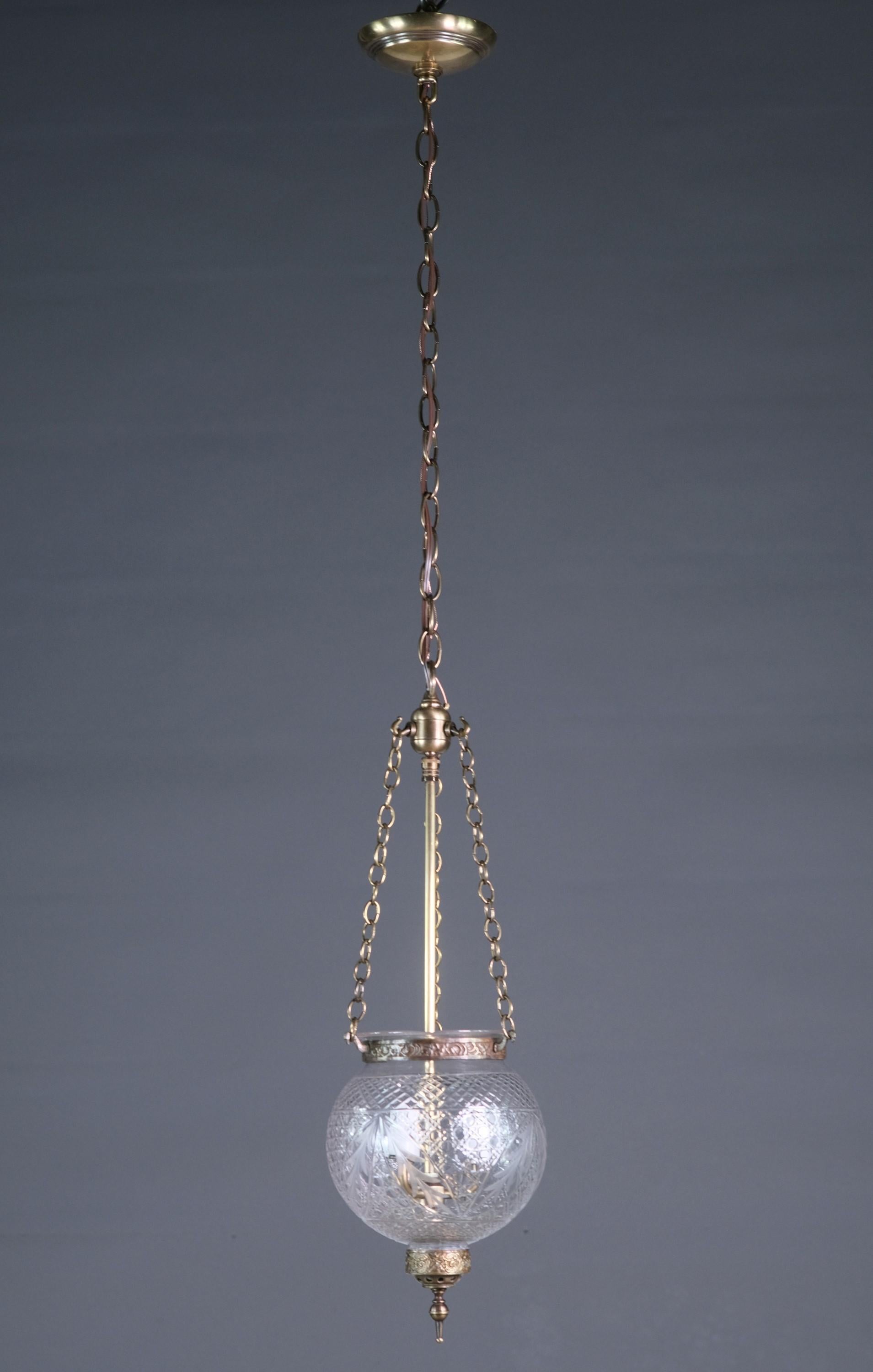 20th Century clear glass bell jar light. Features a basket weave pattern with leaves. Brass hardware with three E12 candelabra base light sockets. Cleaned and restored. This can be seen at our 400 Gilligan St location in Scranton, PA.