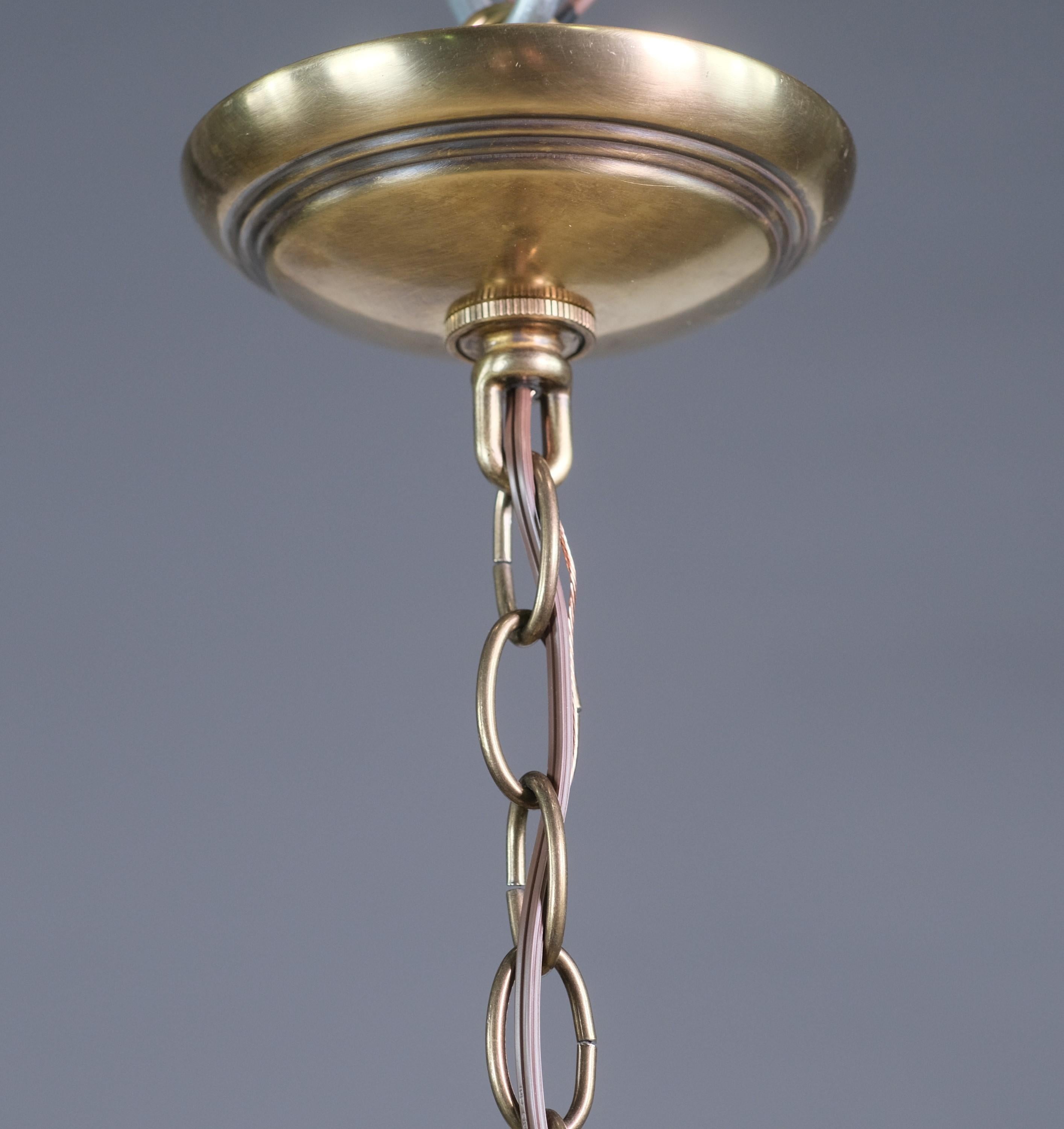 Clear Glass Bell Jar Pendant Light Leaves Brass Hardware 4