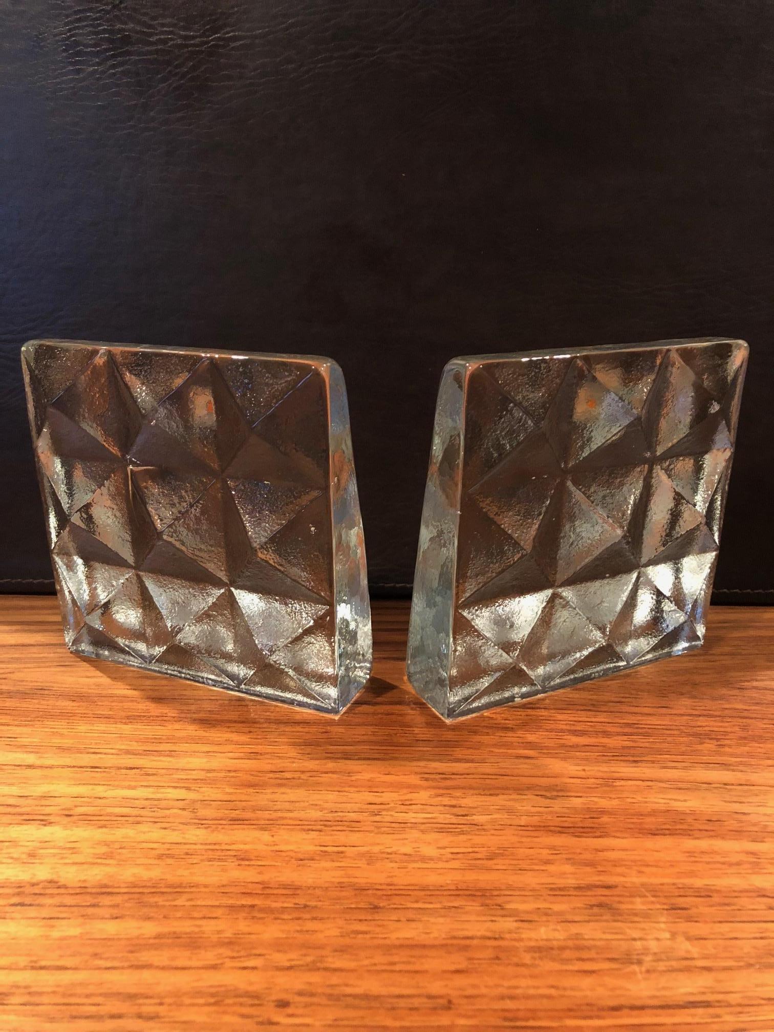 Clear Glass Bookends by Blenko In Excellent Condition In San Diego, CA