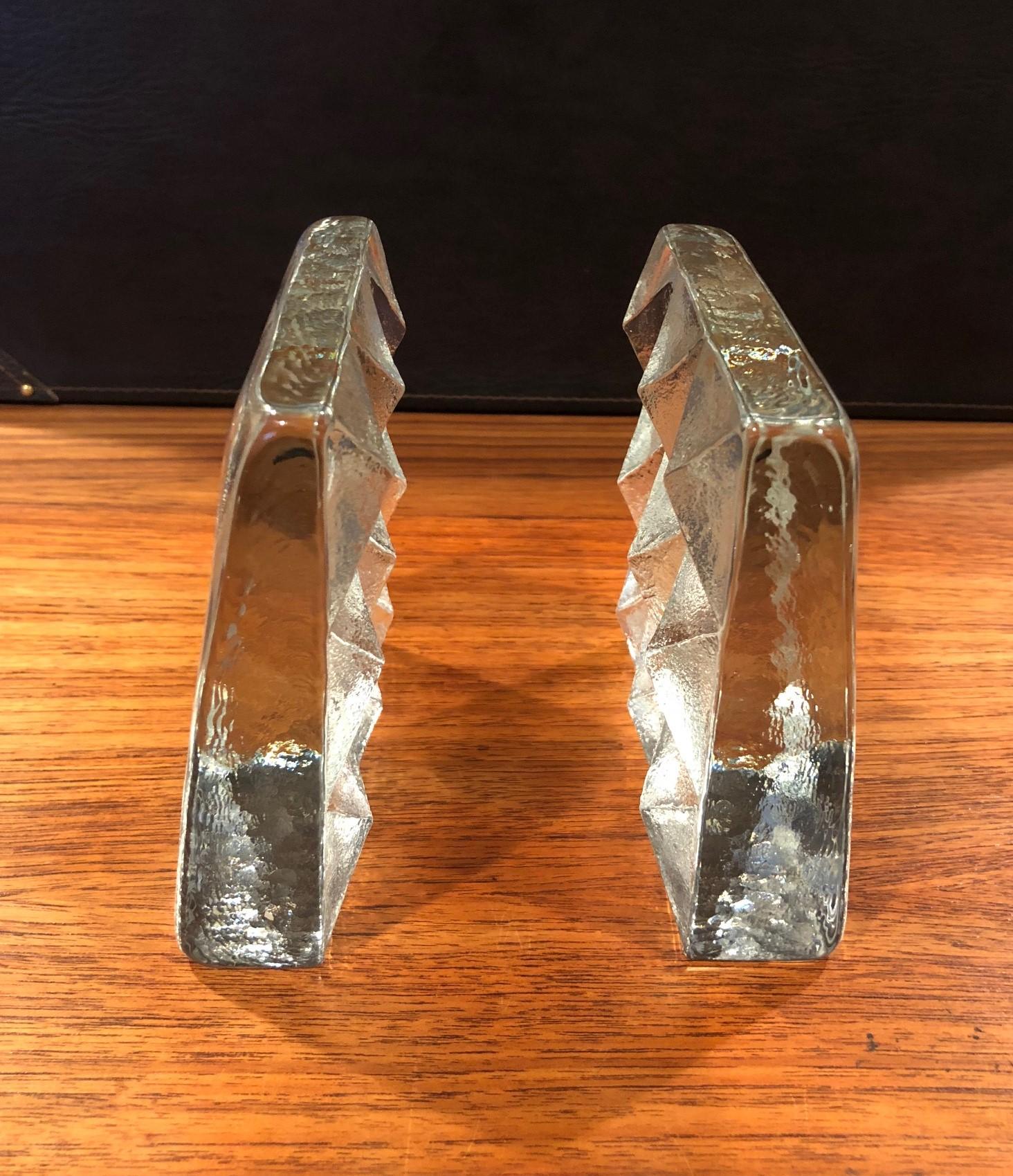 20th Century Clear Glass Bookends by Blenko