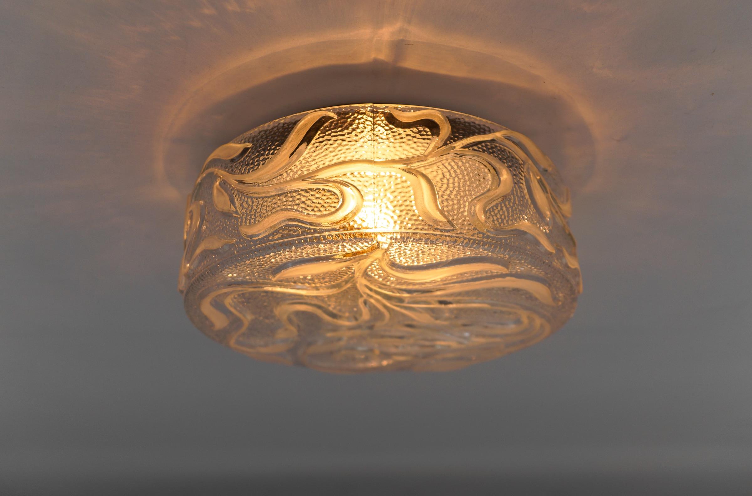 Clear Glass Botanical Round Flush Mount Light, Germany 1960s For Sale 3