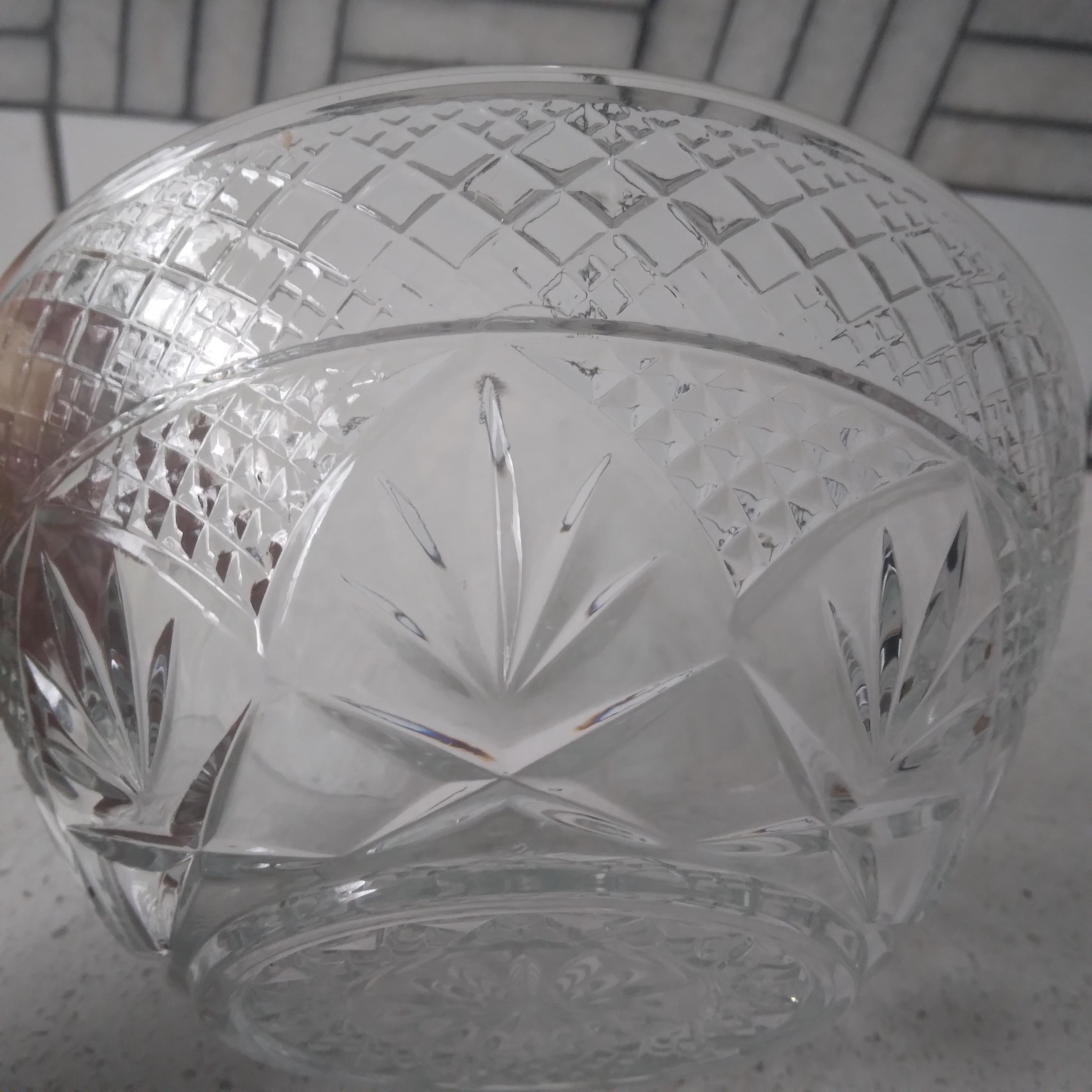 Art Deco Clear Glass Bowl with Fan Motif For Sale