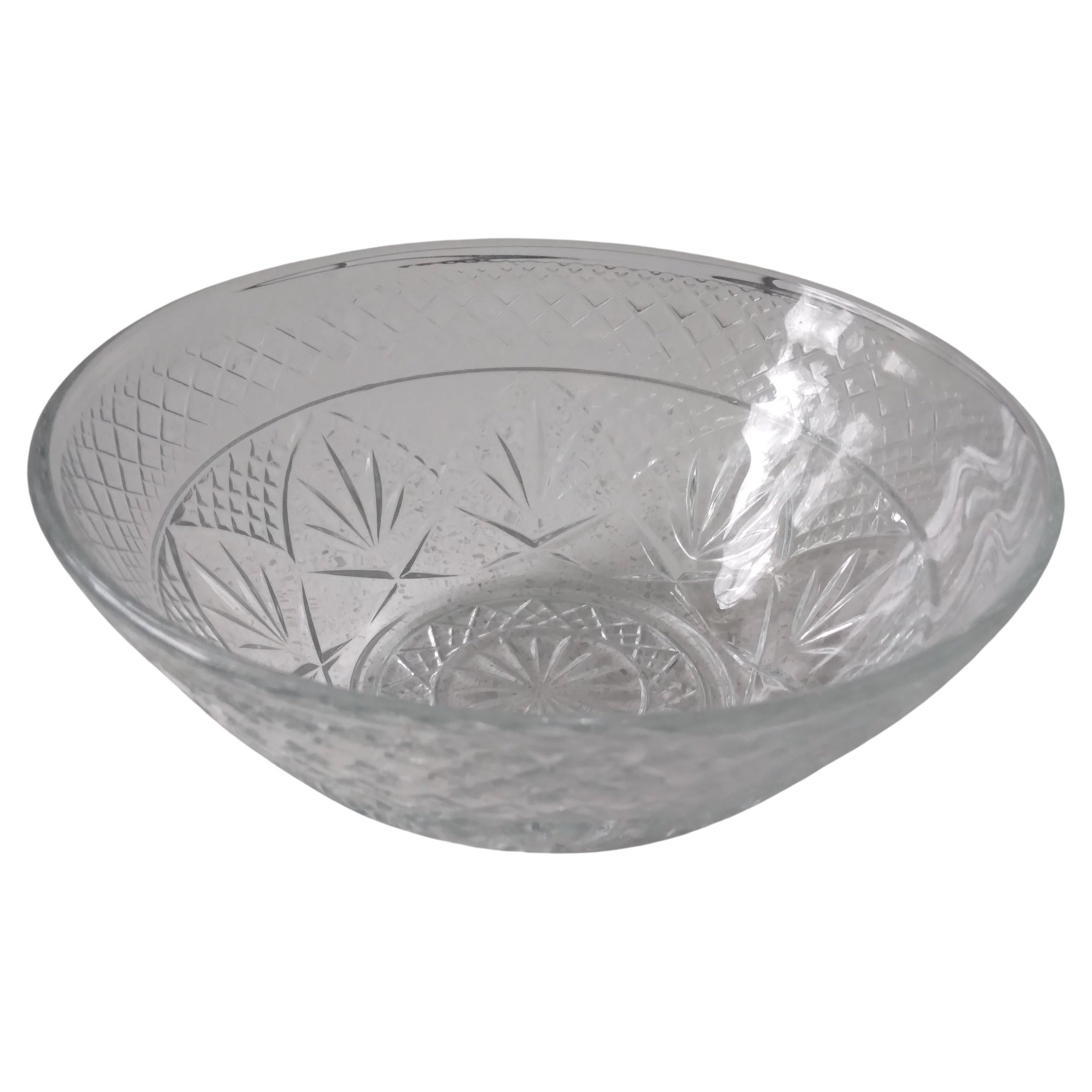 Clear Glass Bowl with Fan Motif For Sale