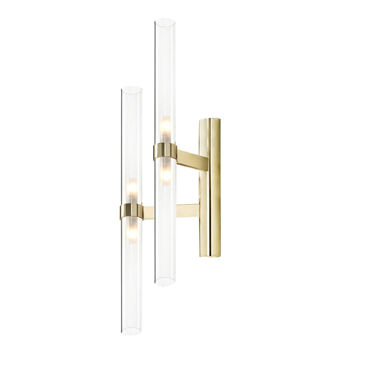 Italian Clear Glass Double Cylindrical Wall Lamp by Il Paralume Marina For Sale