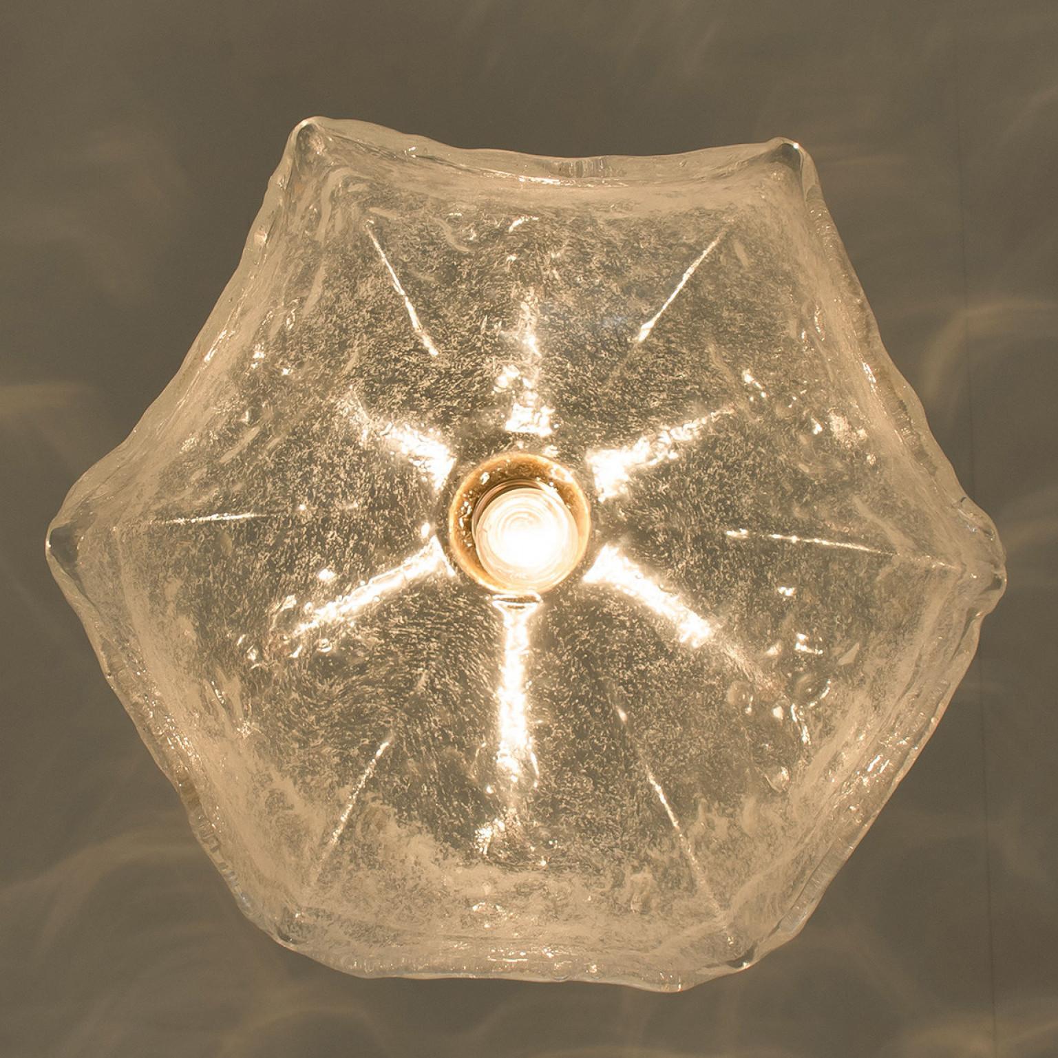 Mid-Century Modern Clear Glass Flower Pendant Lamp by Kaiser, Leuchten, Germany For Sale