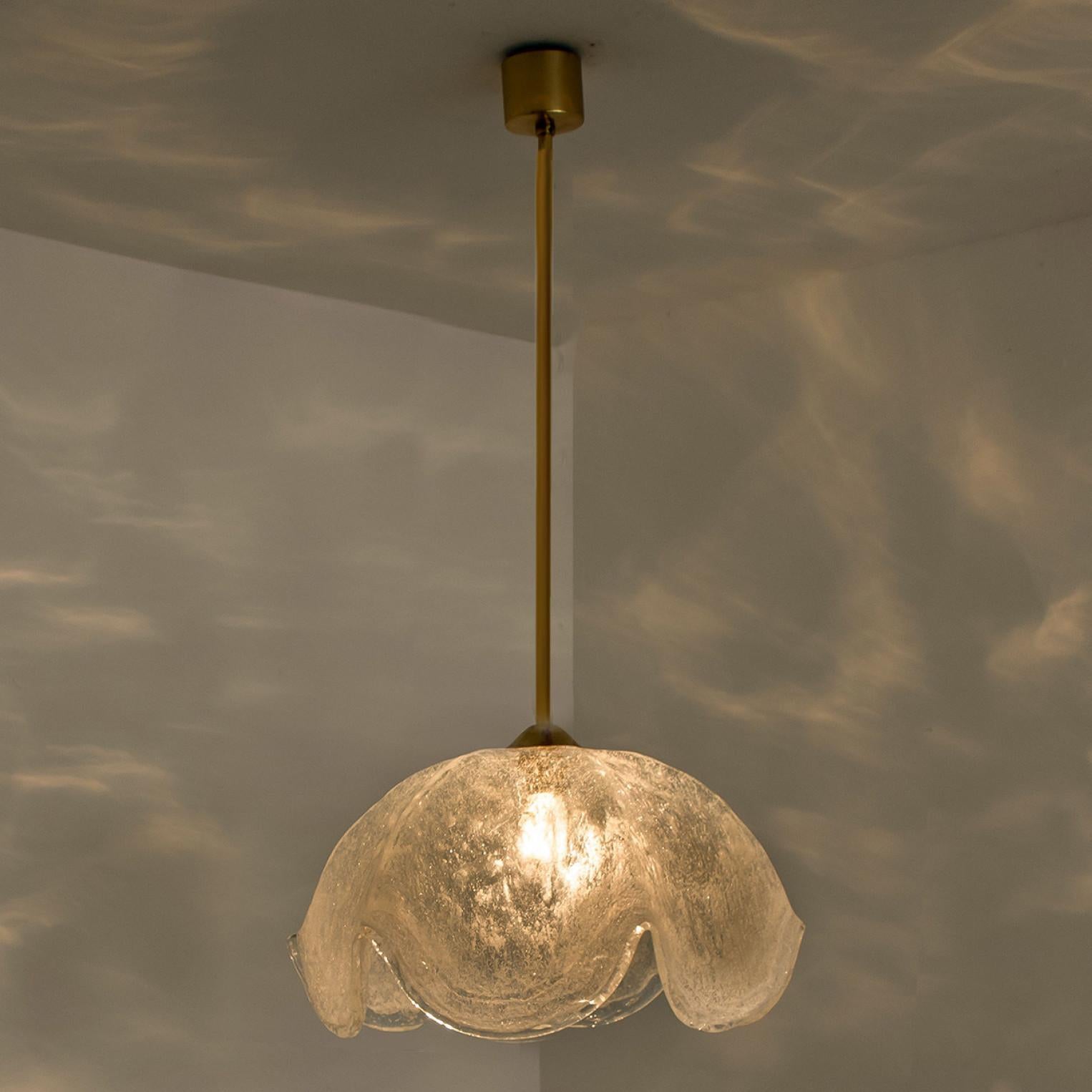 Mid-20th Century Clear Glass Flower Pendant Lamp by Kaiser, Leuchten, Germany For Sale