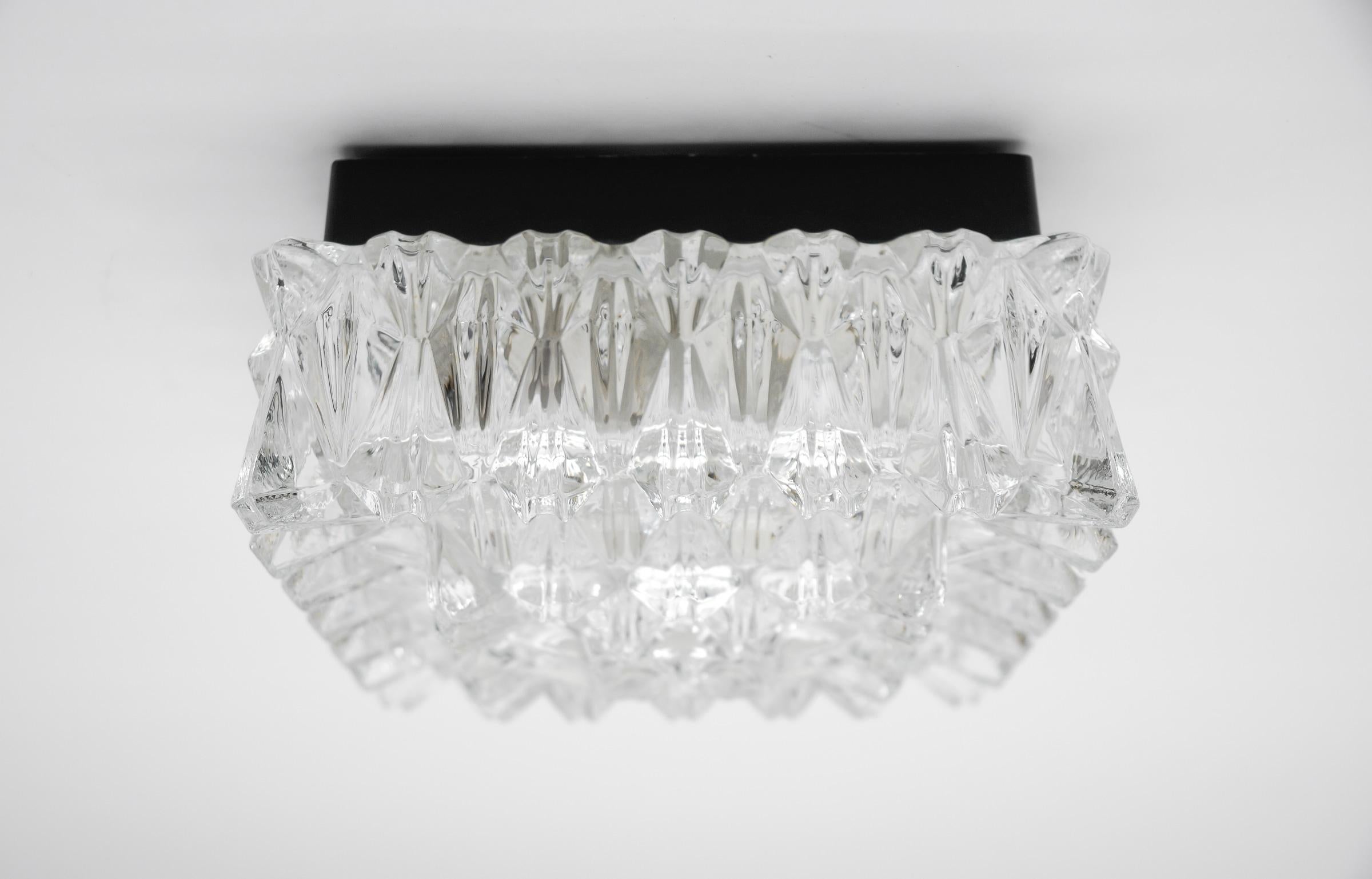 Clear Glass Flush Mount Lamp, Germany 1960s For Sale 4