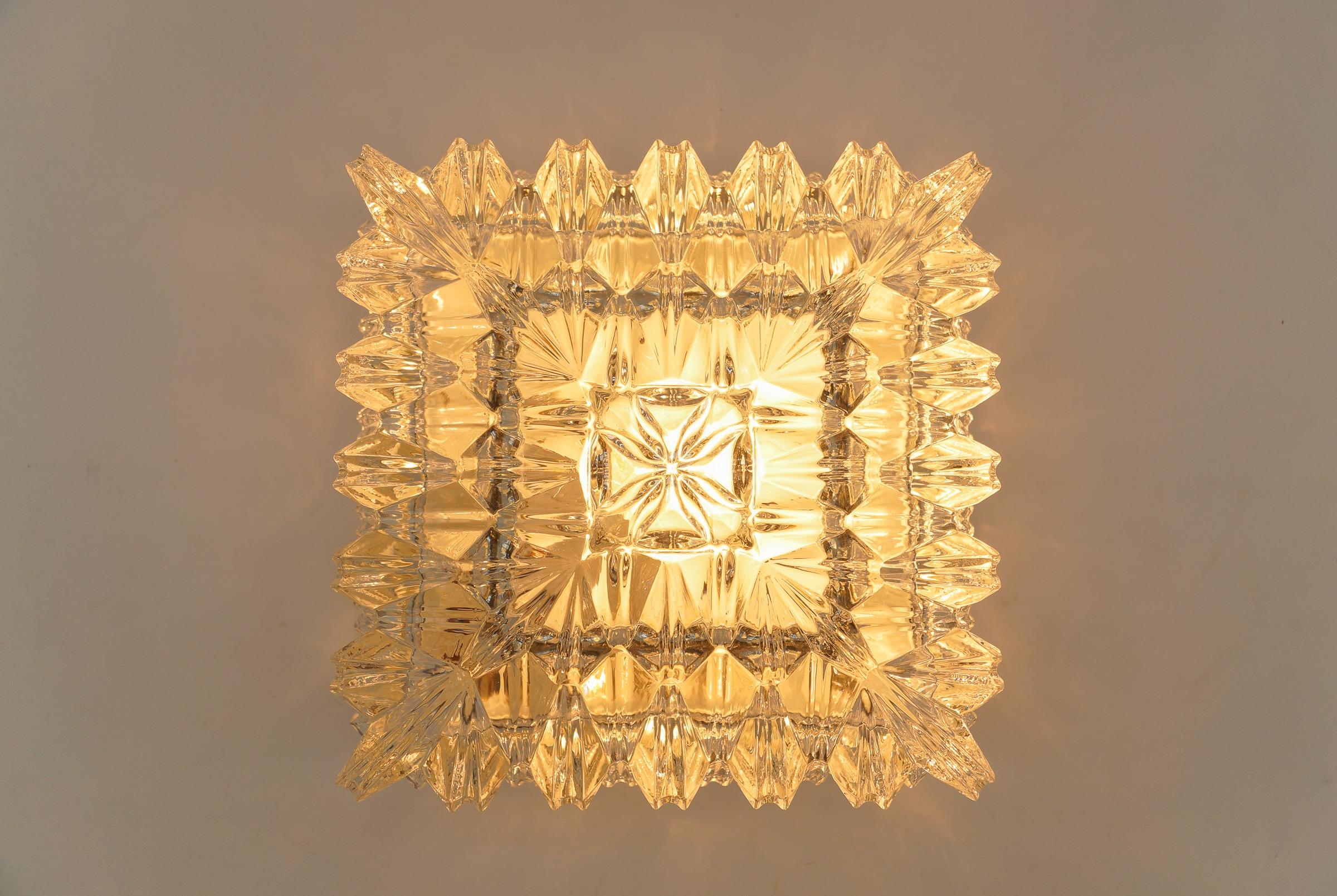 Mid-Century Modern Clear Glass Flush Mount Lamp, Germany 1960s For Sale