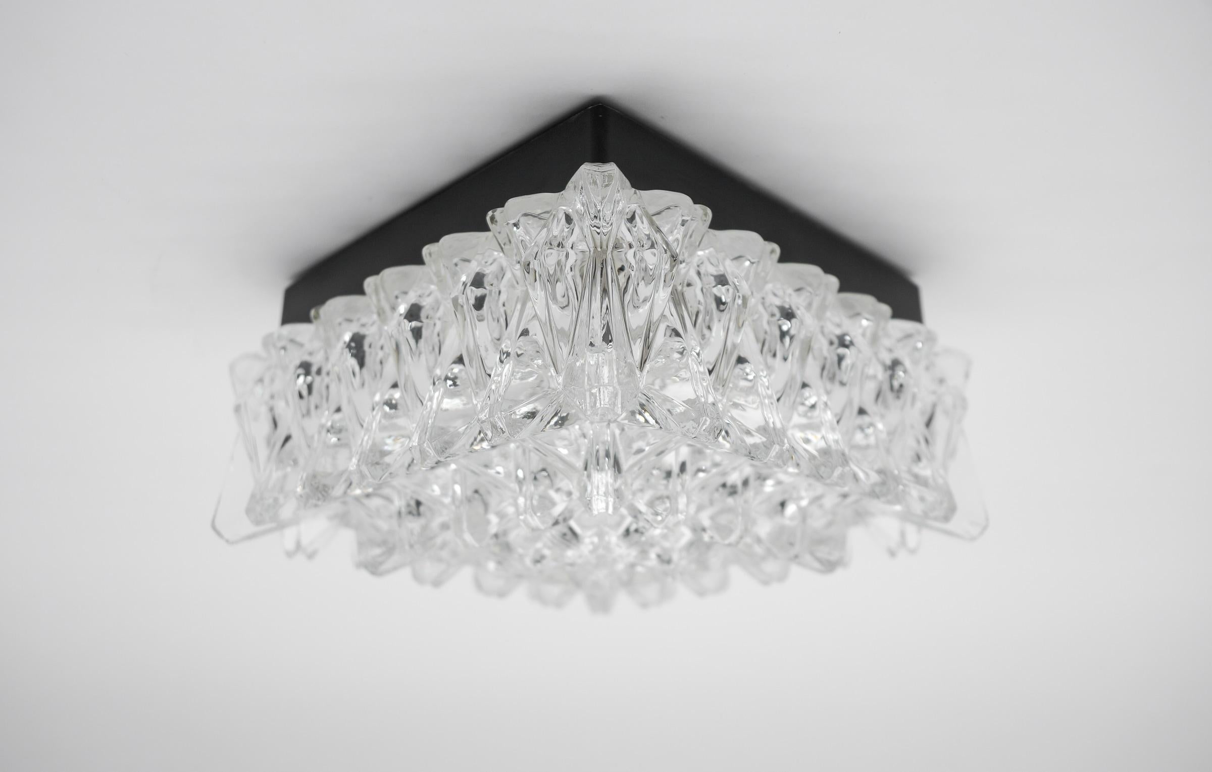 Mid-20th Century Clear Glass Flush Mount Lamp, Germany 1960s For Sale